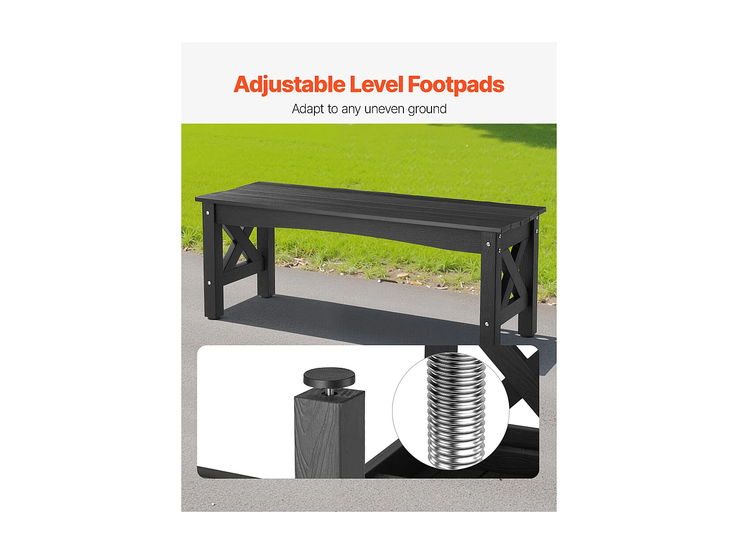 Banc de Jardin SucceBuy, 113 cm, Banquette d'Extérieur en Plastique, Capacité de Charge de 272 kg, Résistant aux Intempéries avec Pieds Épais