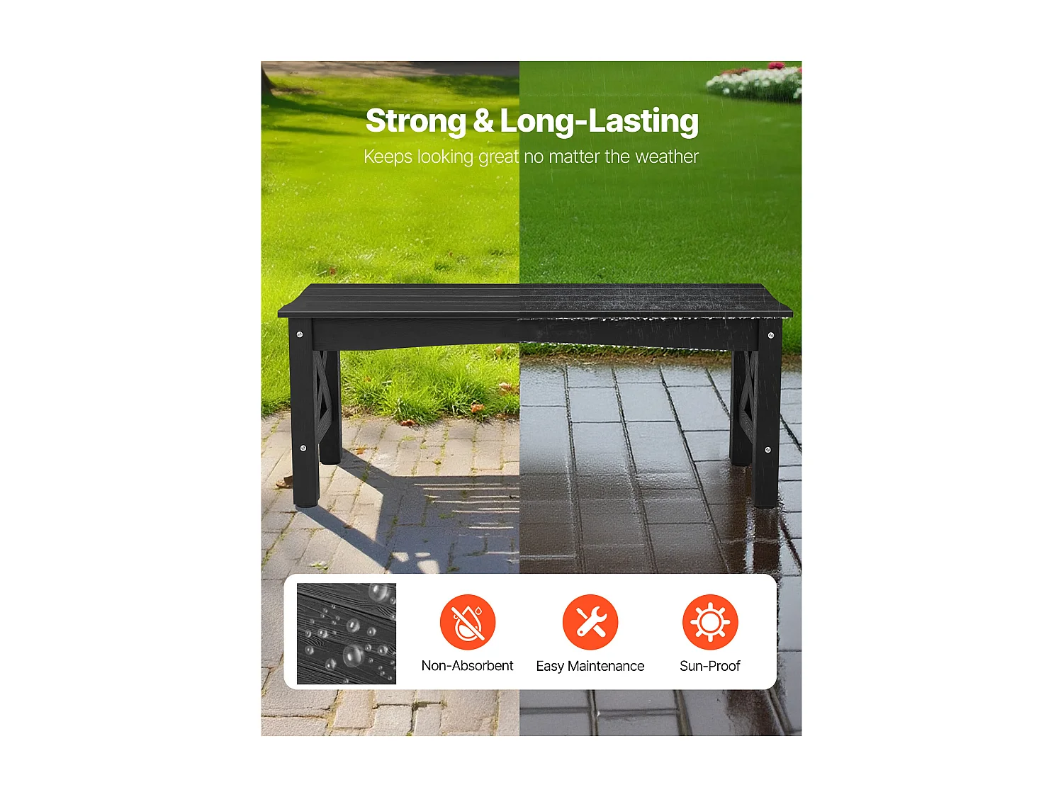 Banc de Jardin SucceBuy, 113 cm, Banquette d'Extérieur en Plastique, Capacité de Charge de 272 kg, Résistant aux Intempéries avec Pieds Épais