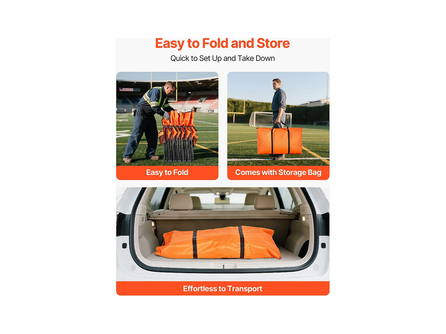 Klapbank SucceBuy, Draagbaar, 6 Zitplaatsen, Opvouwbare Campingbank met Opbergvakken en Draagtas, voor Buitenevenementen, Oranje