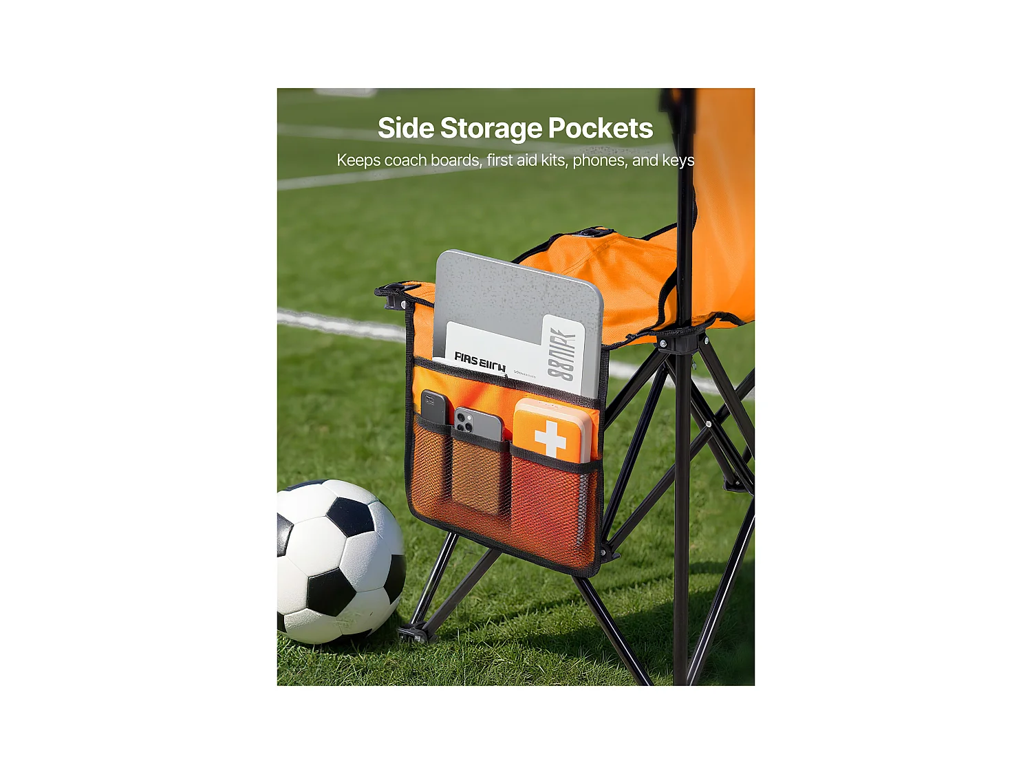 Klapbank SucceBuy, Draagbaar, 6 Zitplaatsen, Opvouwbare Campingbank met Opbergvakken en Draagtas, voor Buitenevenementen, Oranje