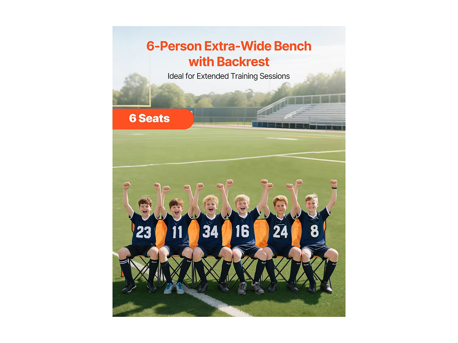 Banco Dobrável SucceBuy, Portátil com 6 Lugares, Banco de Campismo Dobrável com Bolsos de Arrumação e Saco de Transporte, para Eventos ao Ar Livre, Laranja