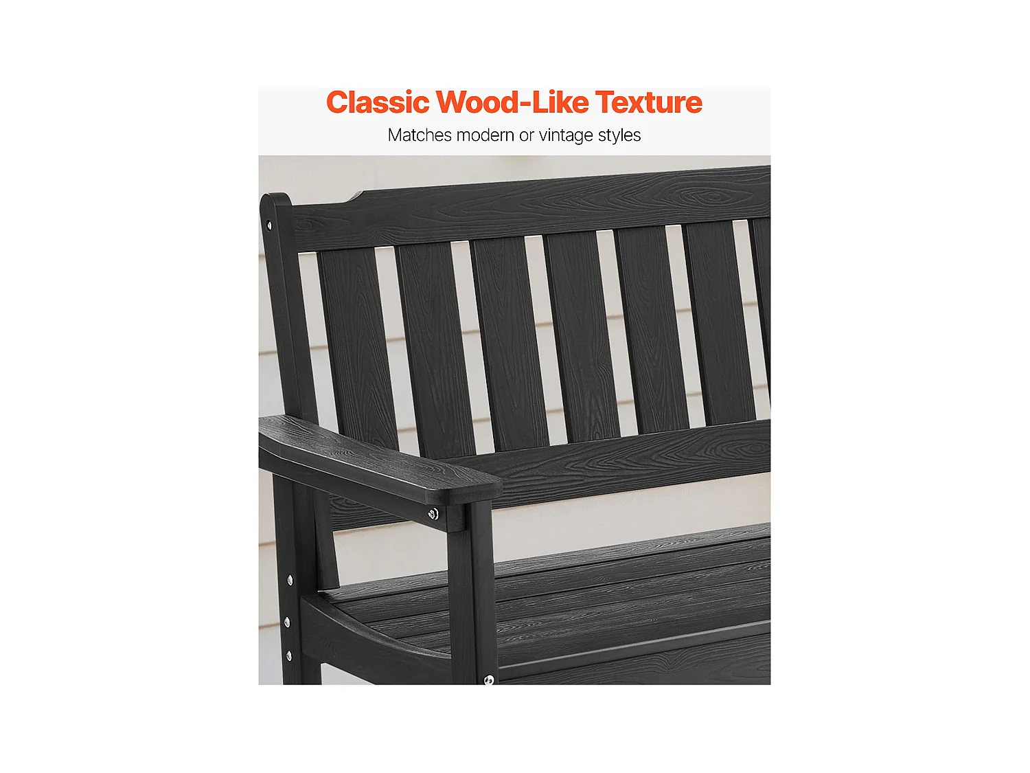 Banc de Jardin SucceBuy, 128 cm, Banquette d'Extérieur avec Capacité de Charge de 363 kg, Résistant aux Intempéries avec Dossier et Accoudoirs Larges