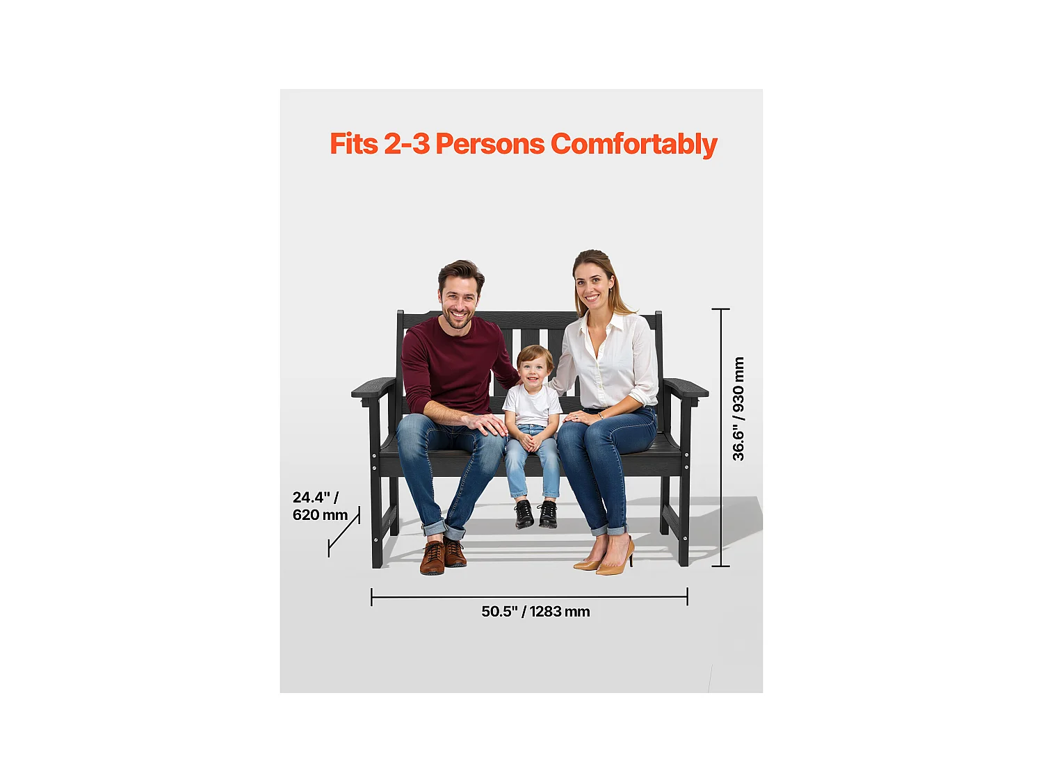 Banc de Jardin SucceBuy, 128 cm, Banquette d'Extérieur avec Capacité de Charge de 363 kg, Résistant aux Intempéries avec Dossier et Accoudoirs Larges