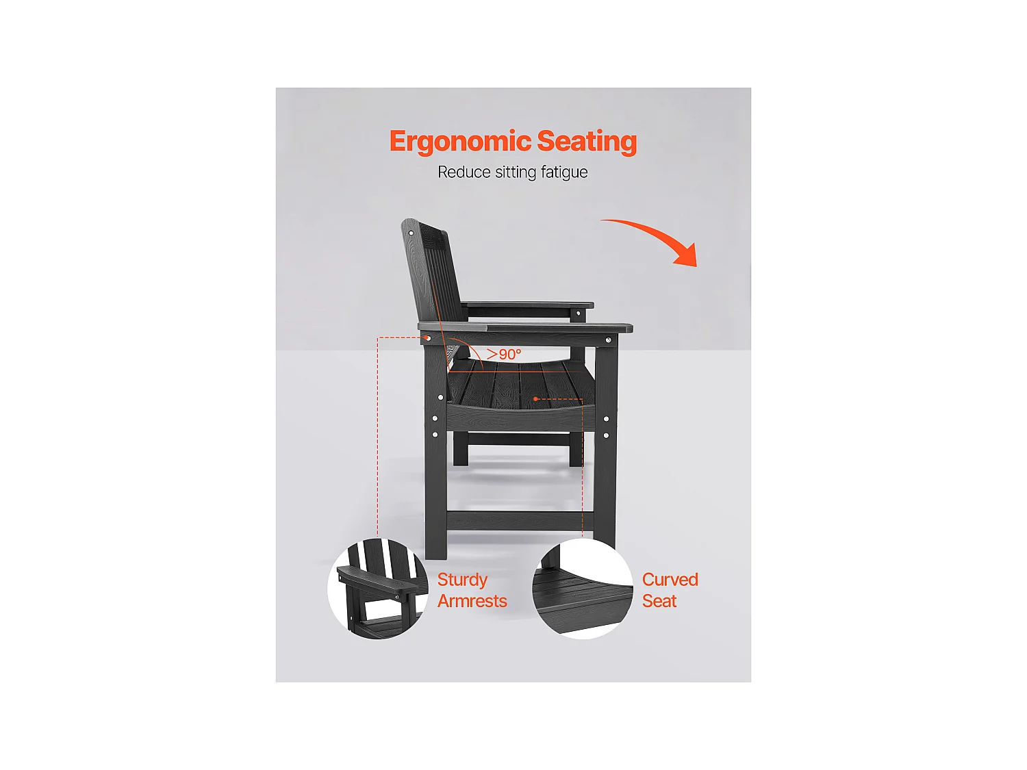 Banc de Jardin SucceBuy, 128 cm, Banquette d'Extérieur avec Capacité de Charge de 363 kg, Résistant aux Intempéries avec Dossier et Accoudoirs Larges