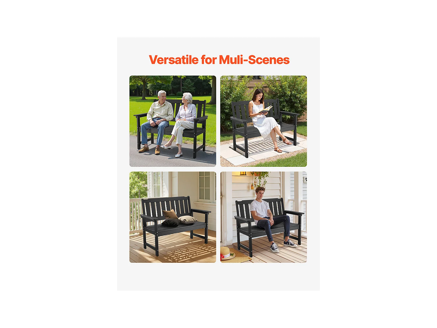 Banc de Jardin SucceBuy, 128 cm, Banquette d'Extérieur avec Capacité de Charge de 363 kg, Résistant aux Intempéries avec Dossier et Accoudoirs Larges