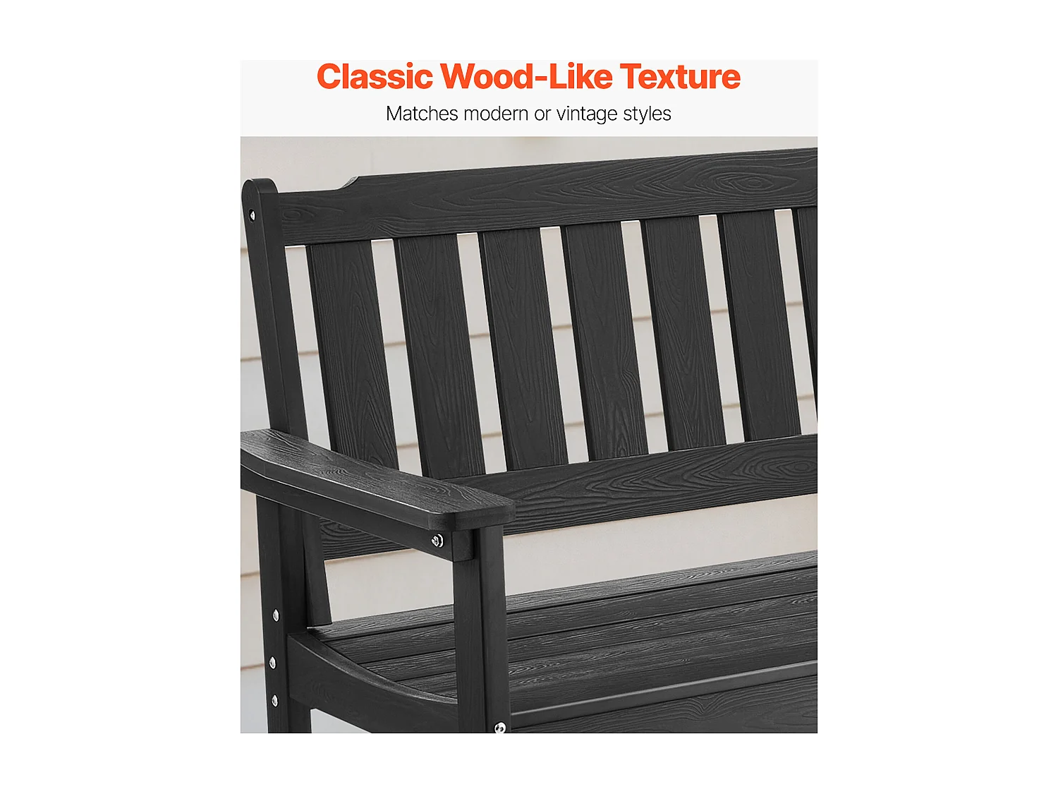 Banc de Jardin SucceBuy, 128 cm, Banquette d'Extérieur avec Capacité de Charge de 363 kg, Résistant aux Intempéries avec Dossier et Accoudoirs Larges