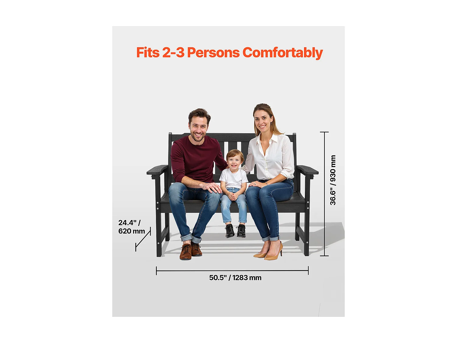 Banc de Jardin SucceBuy, 128 cm, Banquette d'Extérieur avec Capacité de Charge de 363 kg, Résistant aux Intempéries avec Dossier et Accoudoirs Larges