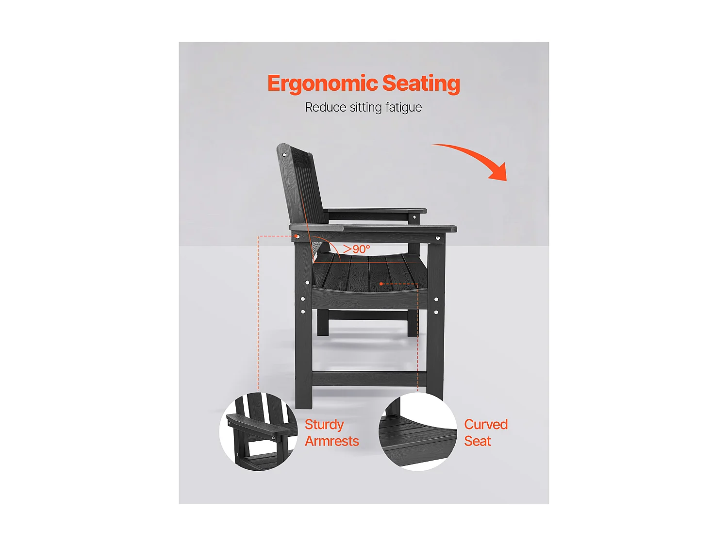 Banc de Jardin SucceBuy, 128 cm, Banquette d'Extérieur avec Capacité de Charge de 363 kg, Résistant aux Intempéries avec Dossier et Accoudoirs Larges