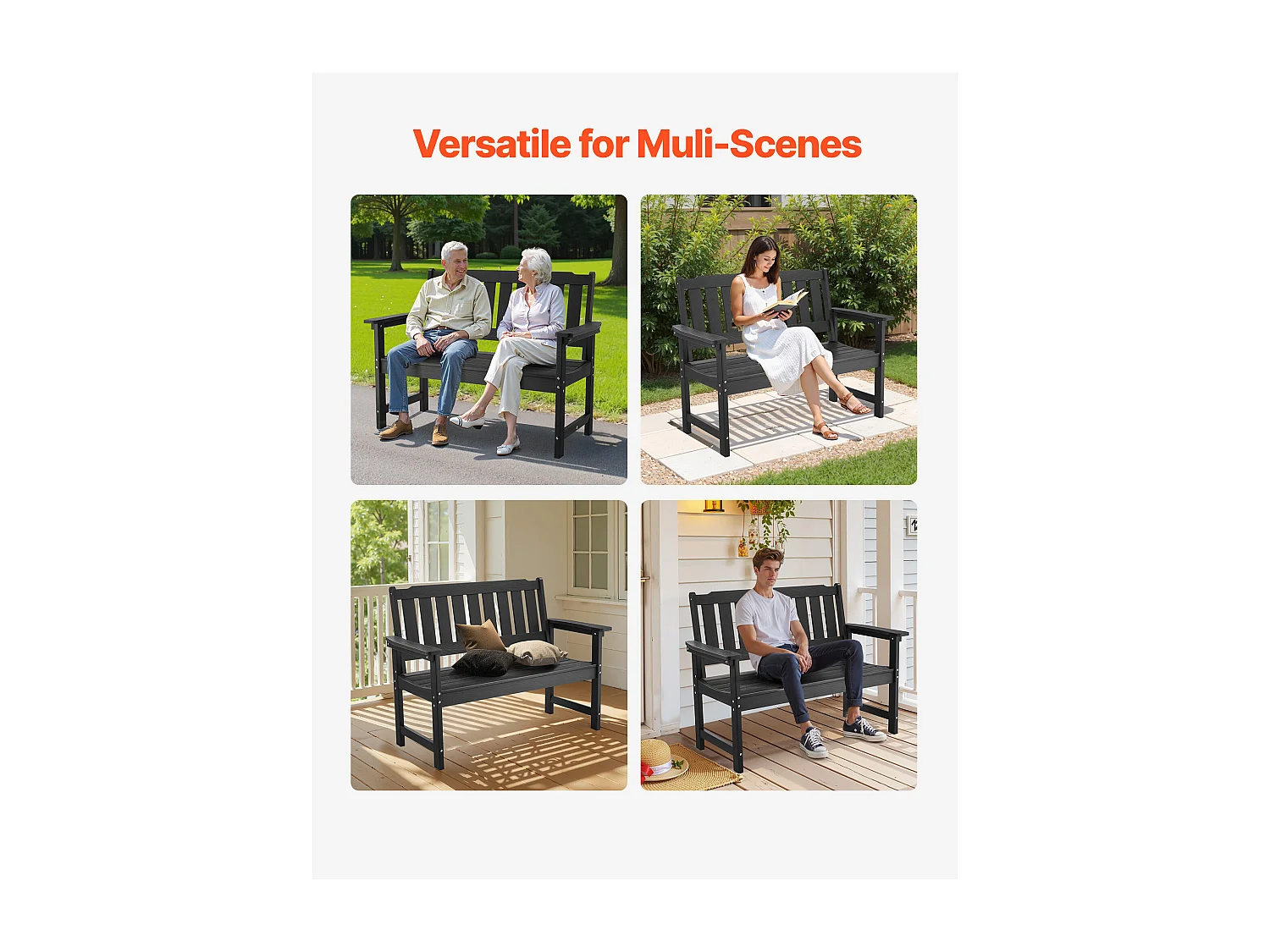 Banc de Jardin SucceBuy, 128 cm, Banquette d'Extérieur avec Capacité de Charge de 363 kg, Résistant aux Intempéries avec Dossier et Accoudoirs Larges