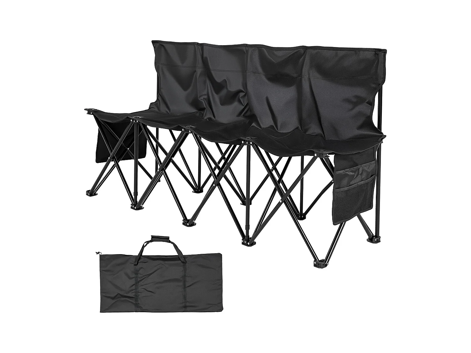 Składana Ławka SucceBuy, Przenośna, 4-osobowa, Składana Ławka Kempingowa z Kieszeniami do Przechowywania i Torbą Transportową, do Imprez Plenerowych, Czarna