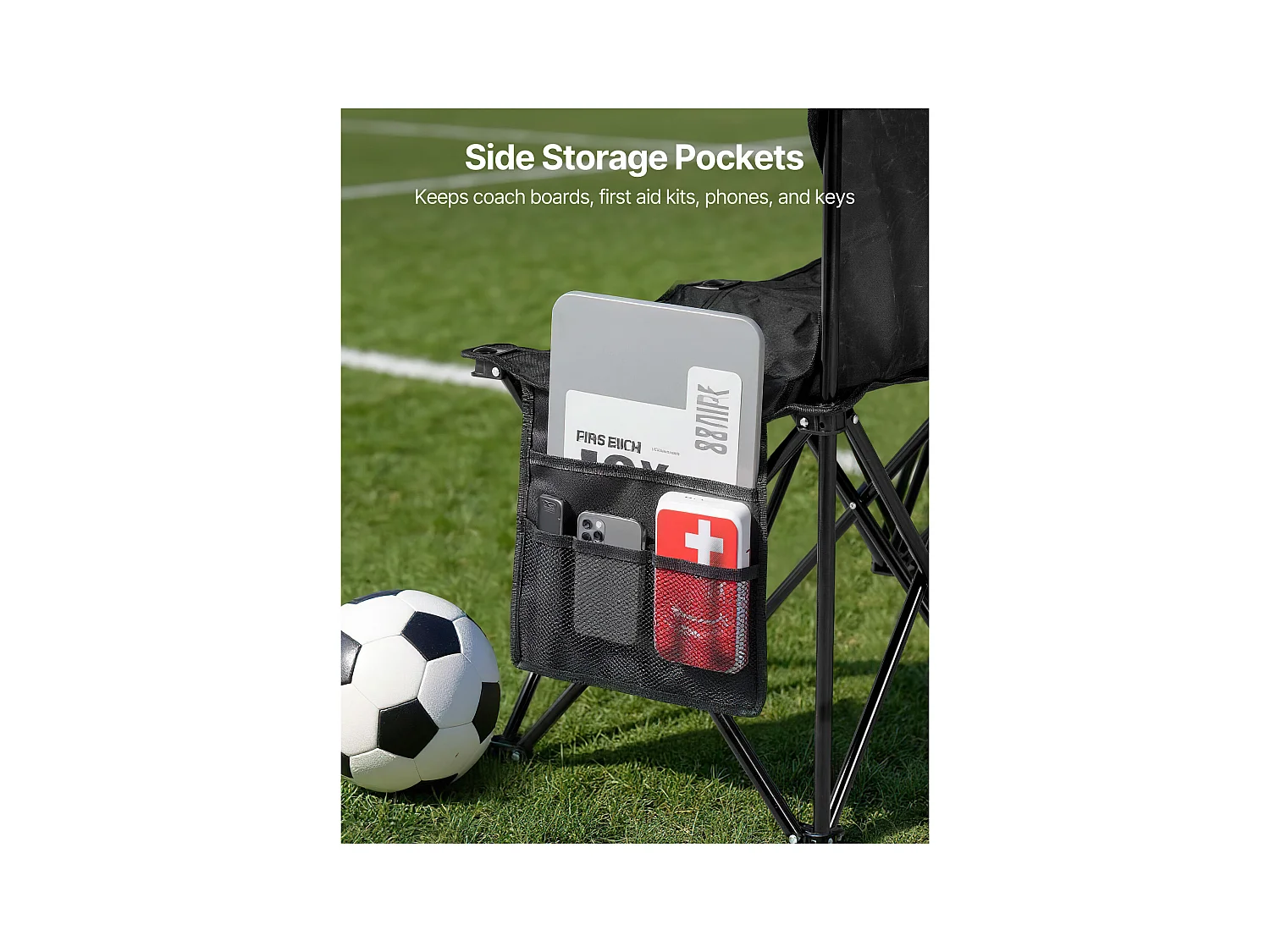 Składana Ławka SucceBuy, Przenośna, 4-osobowa, Składana Ławka Kempingowa z Kieszeniami do Przechowywania i Torbą Transportową, do Imprez Plenerowych, Czarna