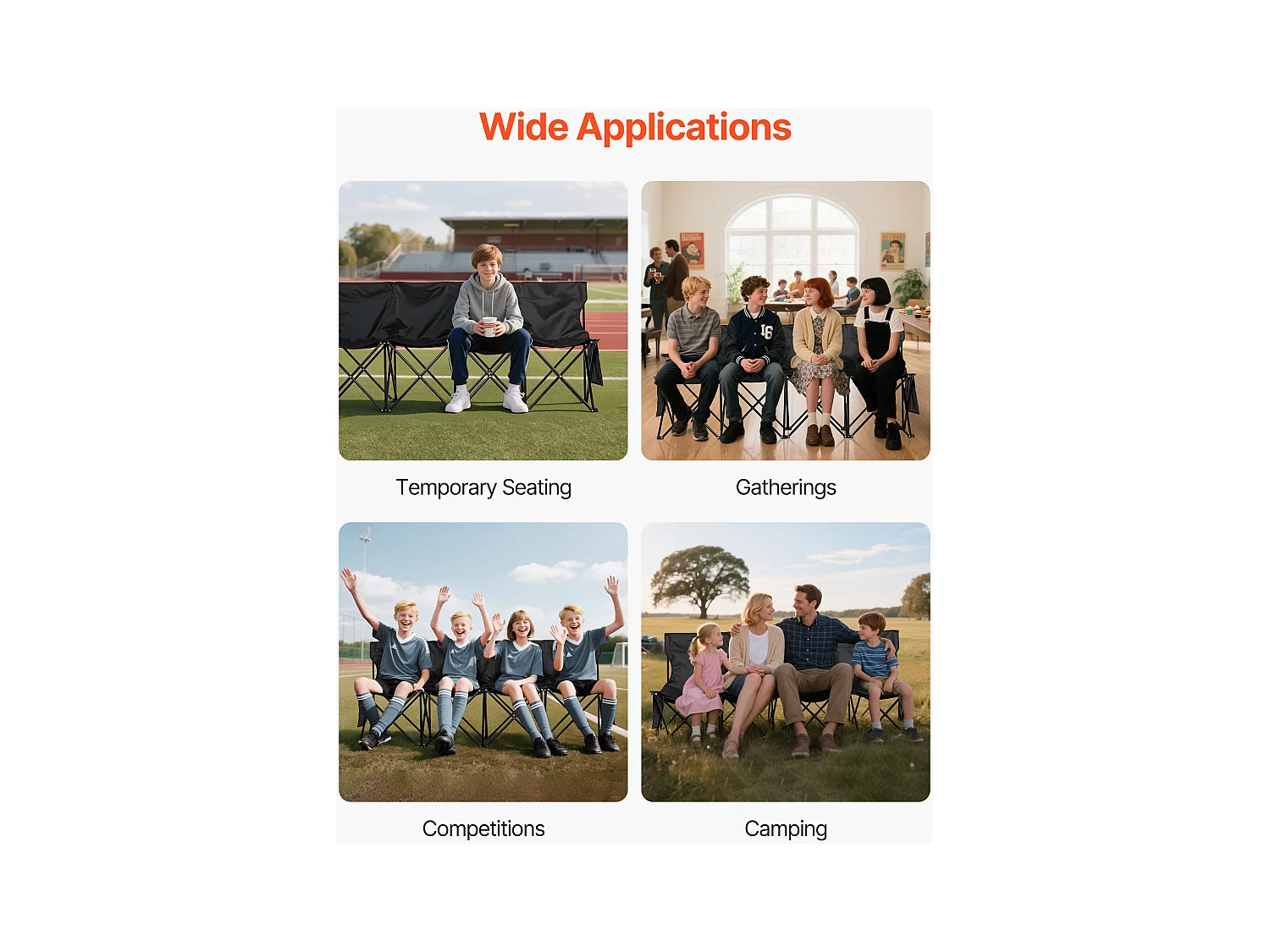 Składana Ławka SucceBuy, Przenośna, 4-osobowa, Składana Ławka Kempingowa z Kieszeniami do Przechowywania i Torbą Transportową, do Imprez Plenerowych, Czarna