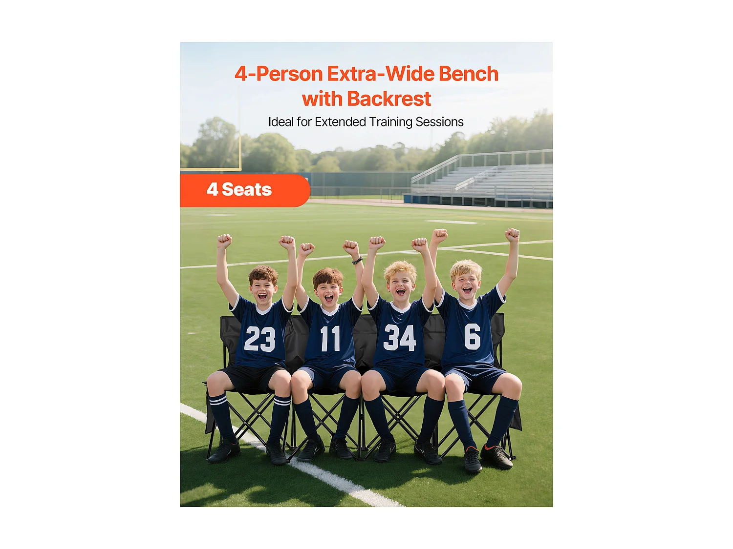 Banc Pliant SucceBuy, Portable à 4 Places, Banc de Camping Pliable avec Poches de Rangement et Sac de Transport, pour Événements en Plein Air, Noir