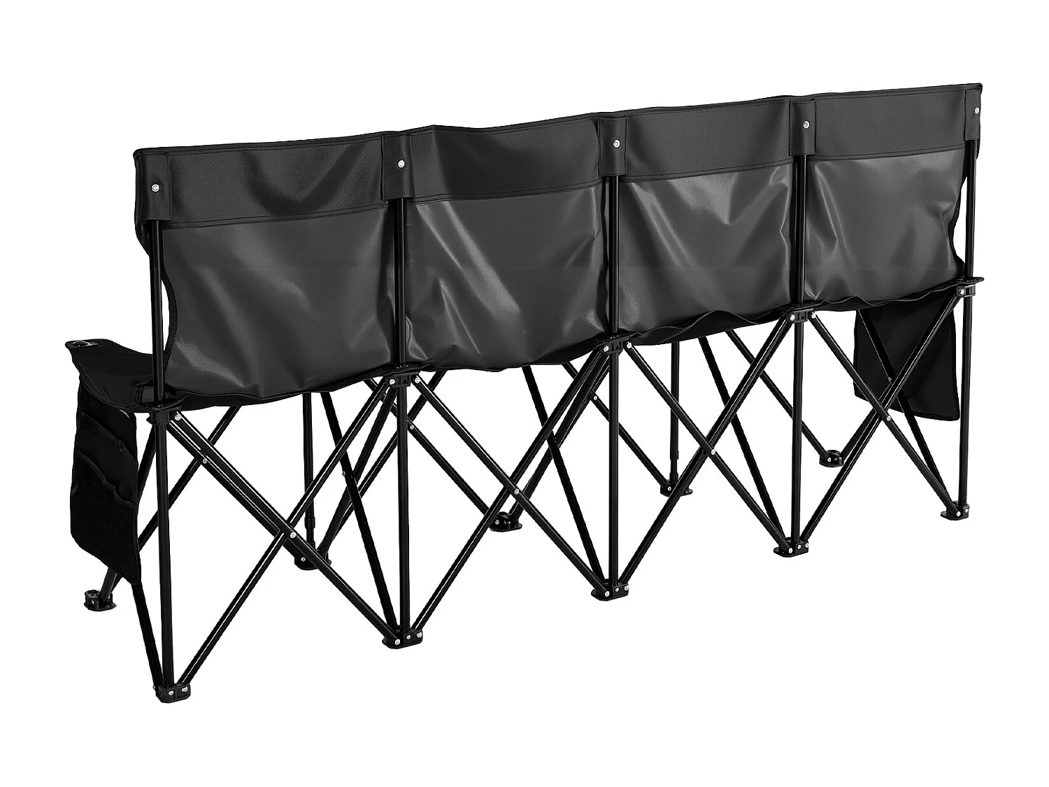 Banc Pliant SucceBuy, Portable à 4 Places, Banc de Camping Pliable avec Poches de Rangement et Sac de Transport, pour Événements en Plein Air, Noir