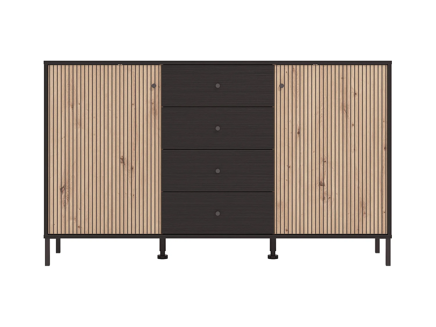 Aparador de 93x157x40 cm melamina y frentes alistonados color ébano y roble artisan Tania