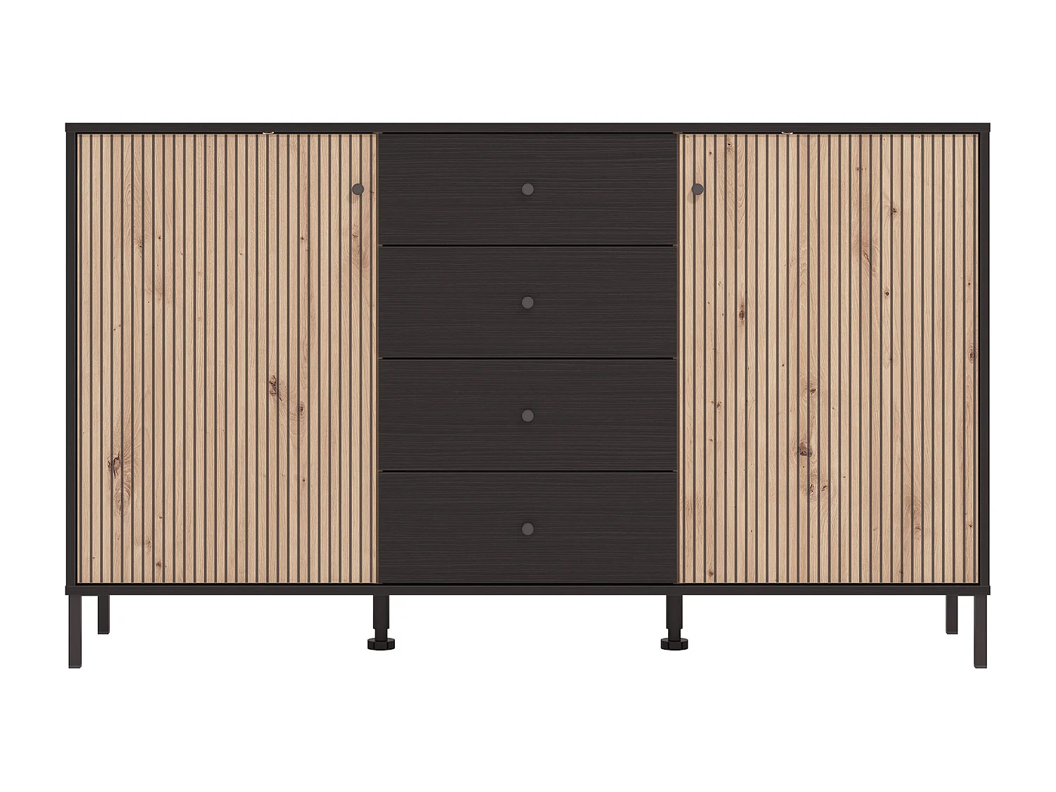 Aparador de 93x157x40 cm melamina y frentes alistonados color ébano y roble artisan Tania