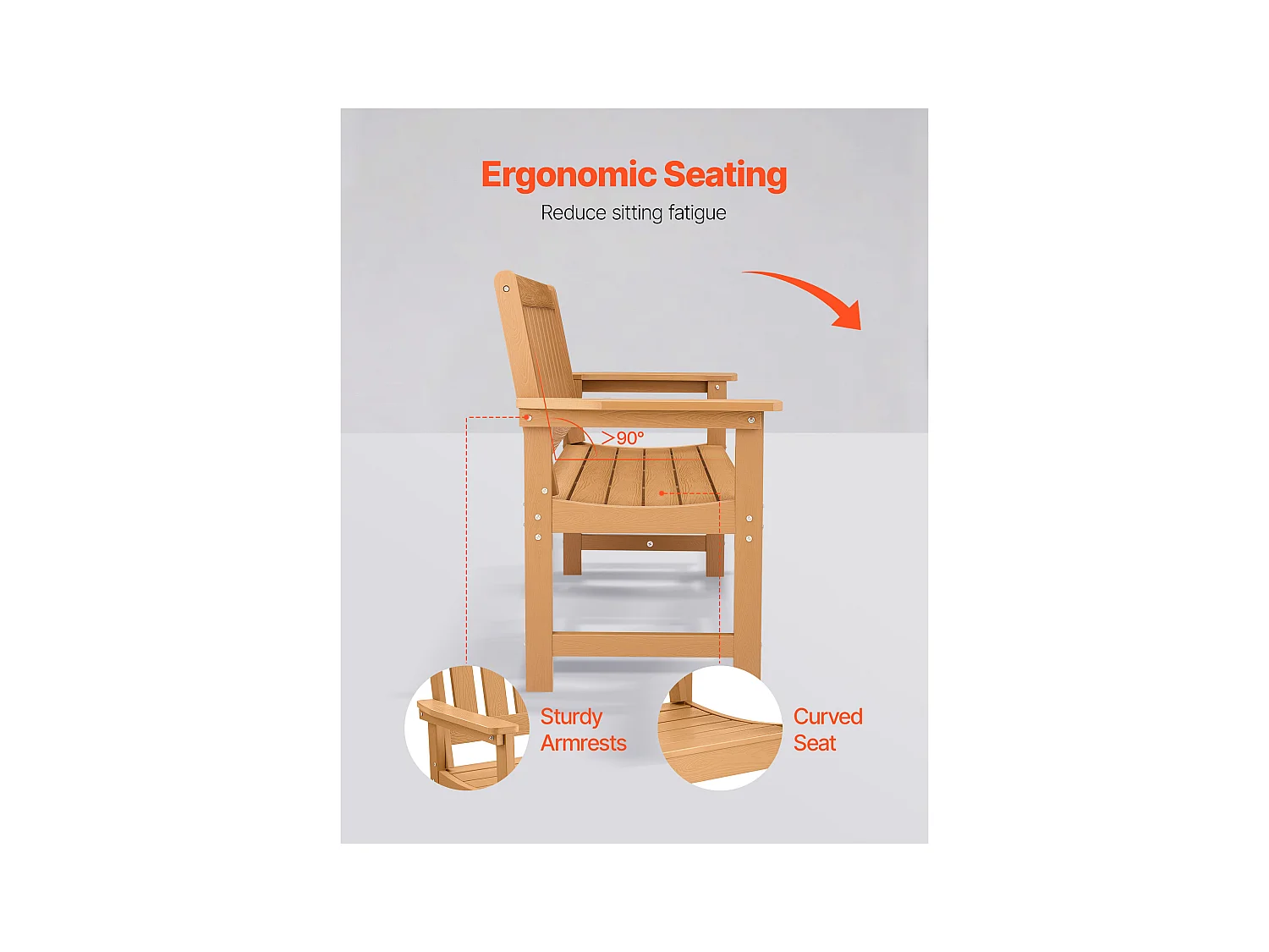 Banc de Jardin SucceBuy 128 cm, Banquette d'Extérieur en Plastique, Capacité de Charge 363 kg, Résistant aux Intempéries avec Dossier et Accoudoirs Larges
