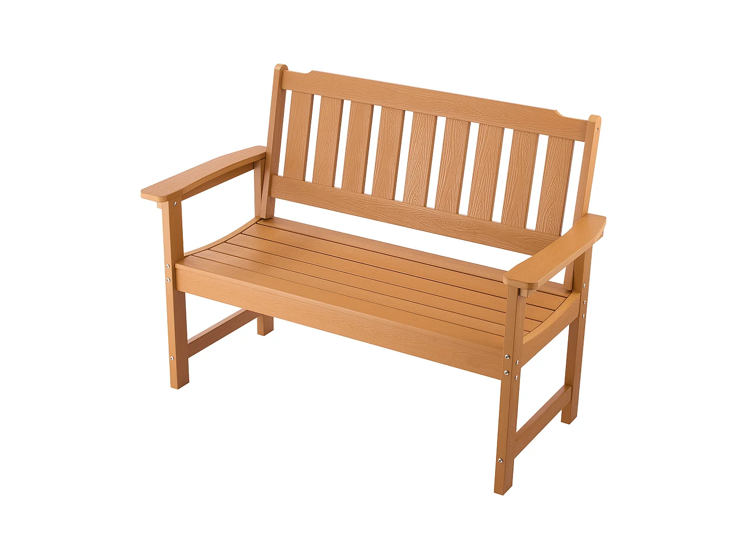 Banc de Jardin SucceBuy 128 cm, Banquette d'Extérieur en Plastique, Capacité de Charge 363 kg, Résistant aux Intempéries avec Dossier et Accoudoirs Larges