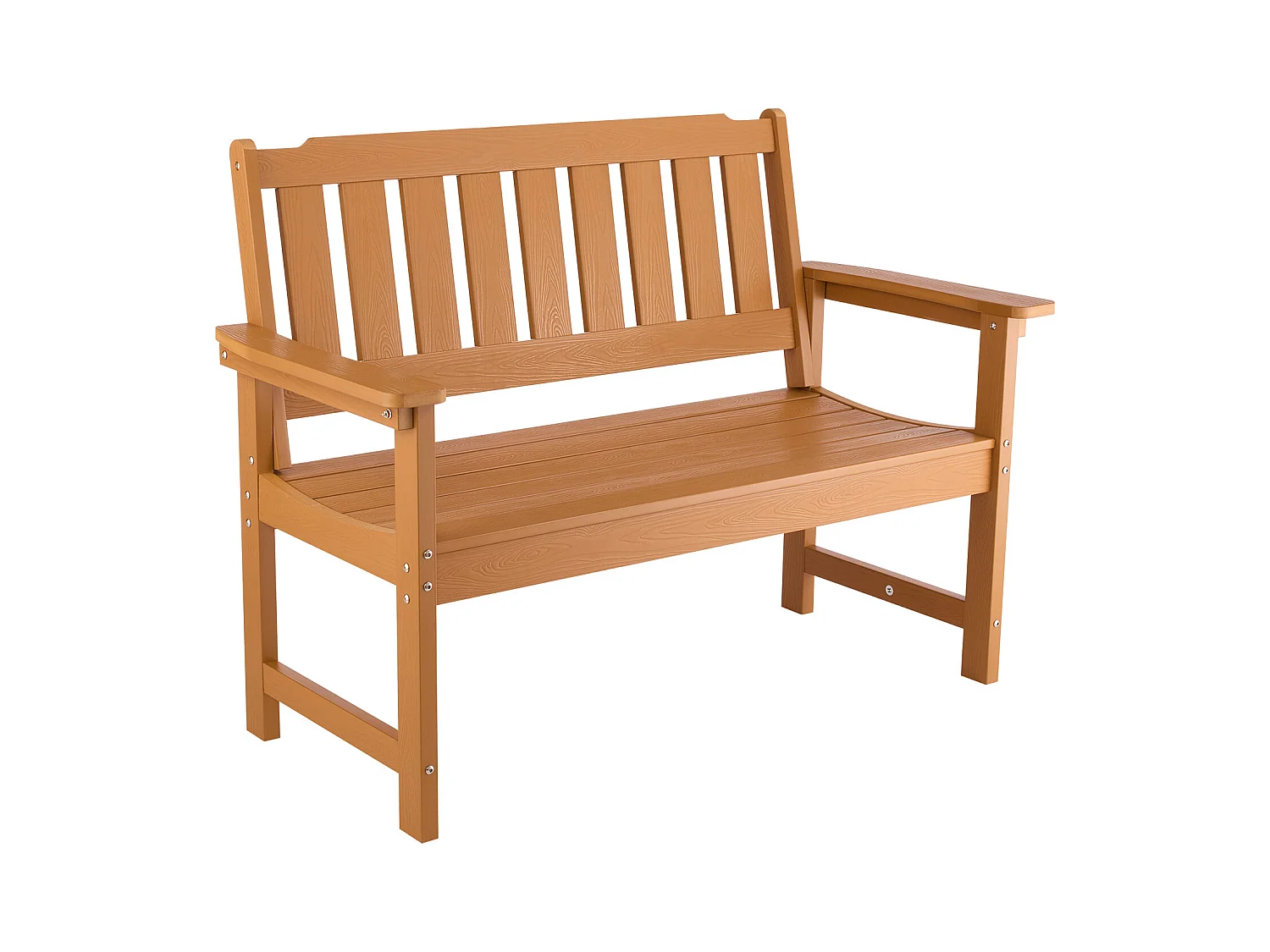 Banc de Jardin SucceBuy 128 cm, Banquette d'Extérieur en Plastique, Capacité de Charge 363 kg, Résistant aux Intempéries avec Dossier et Accoudoirs Larges