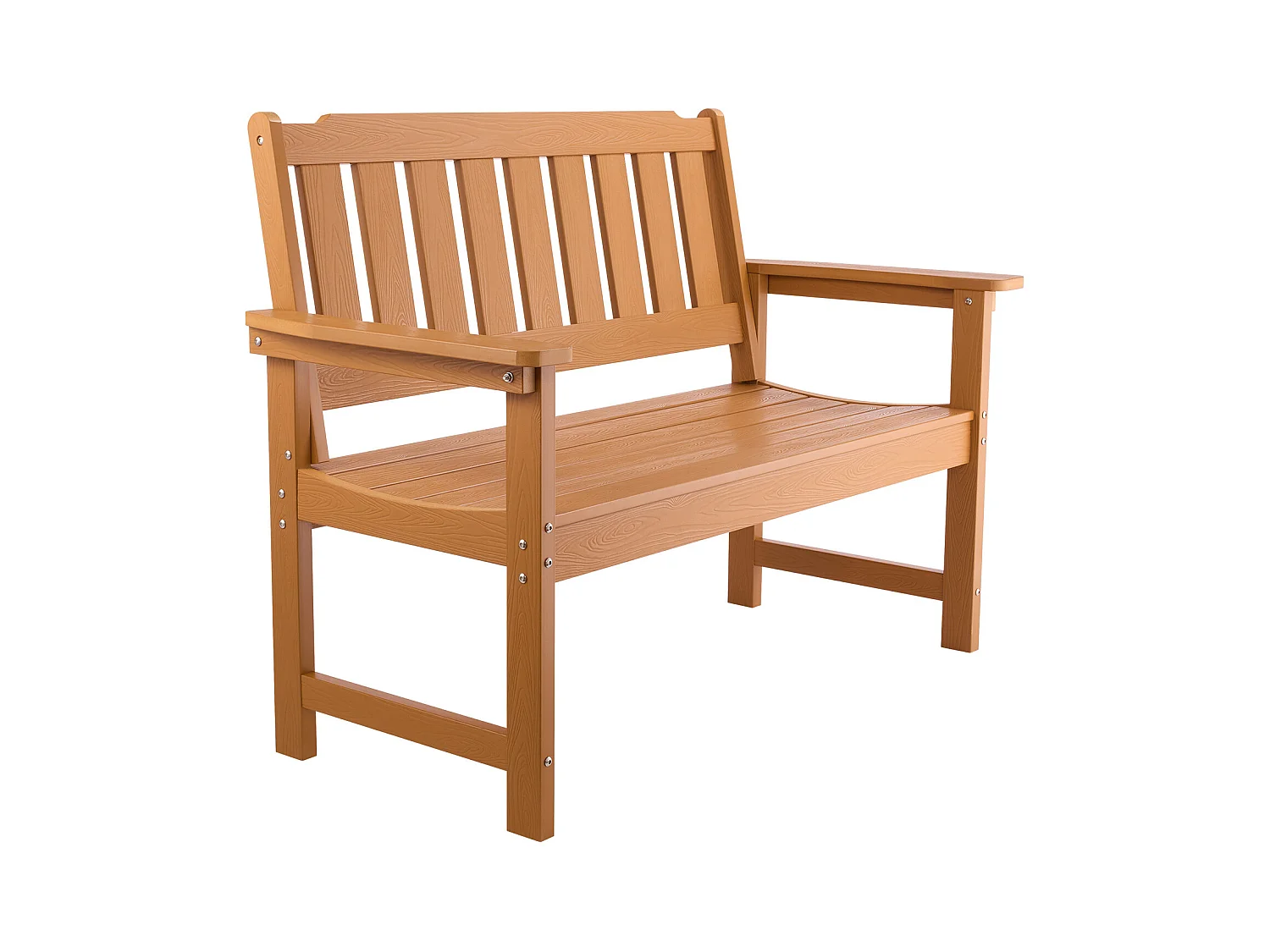 Banc de Jardin SucceBuy 128 cm, Banquette d'Extérieur en Plastique, Capacité de Charge 363 kg, Résistant aux Intempéries avec Dossier et Accoudoirs Larges