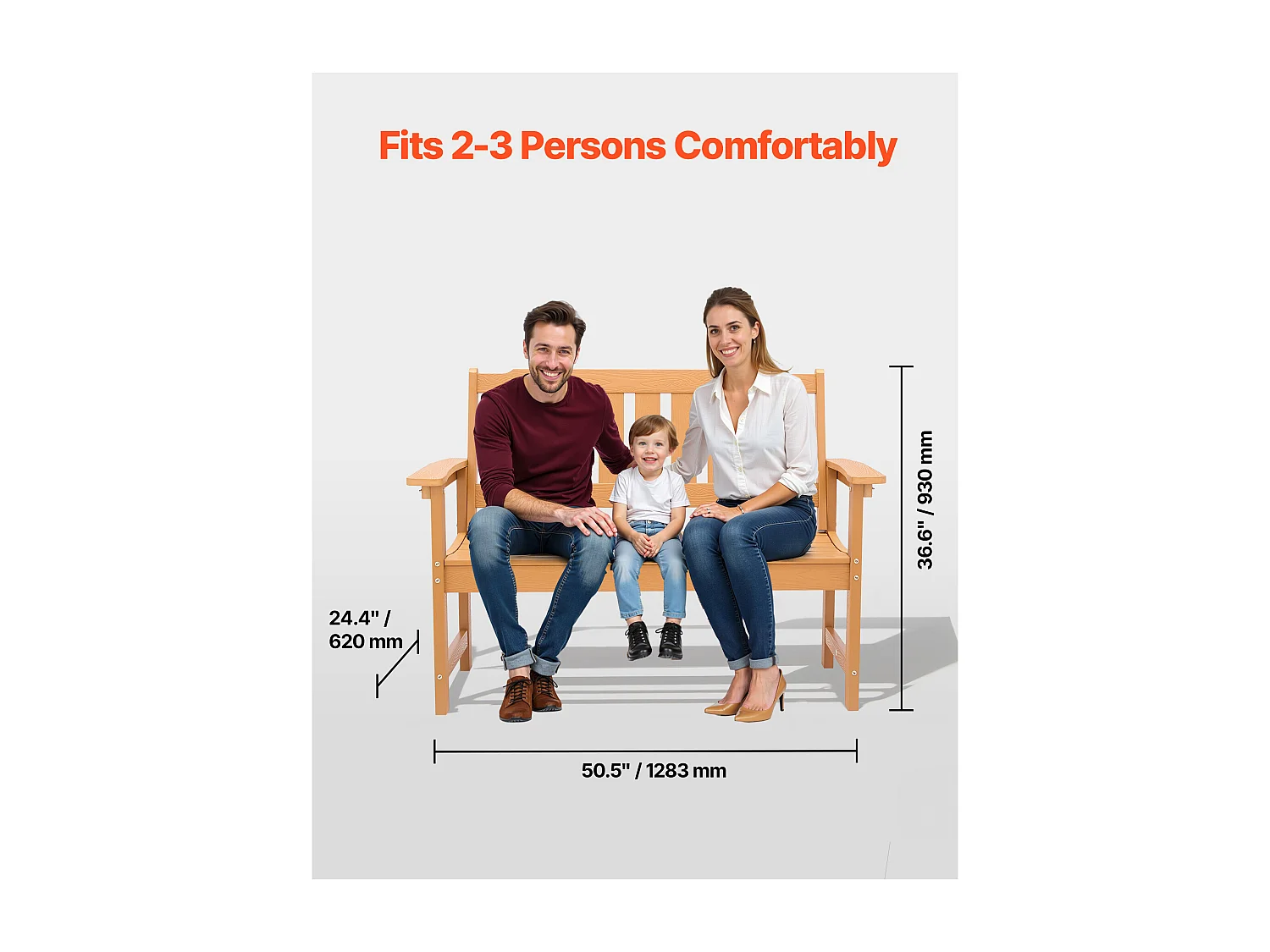 Banc de Jardin SucceBuy 128 cm, Banquette d'Extérieur en Plastique, Capacité de Charge 363 kg, Résistant aux Intempéries avec Dossier et Accoudoirs Larges