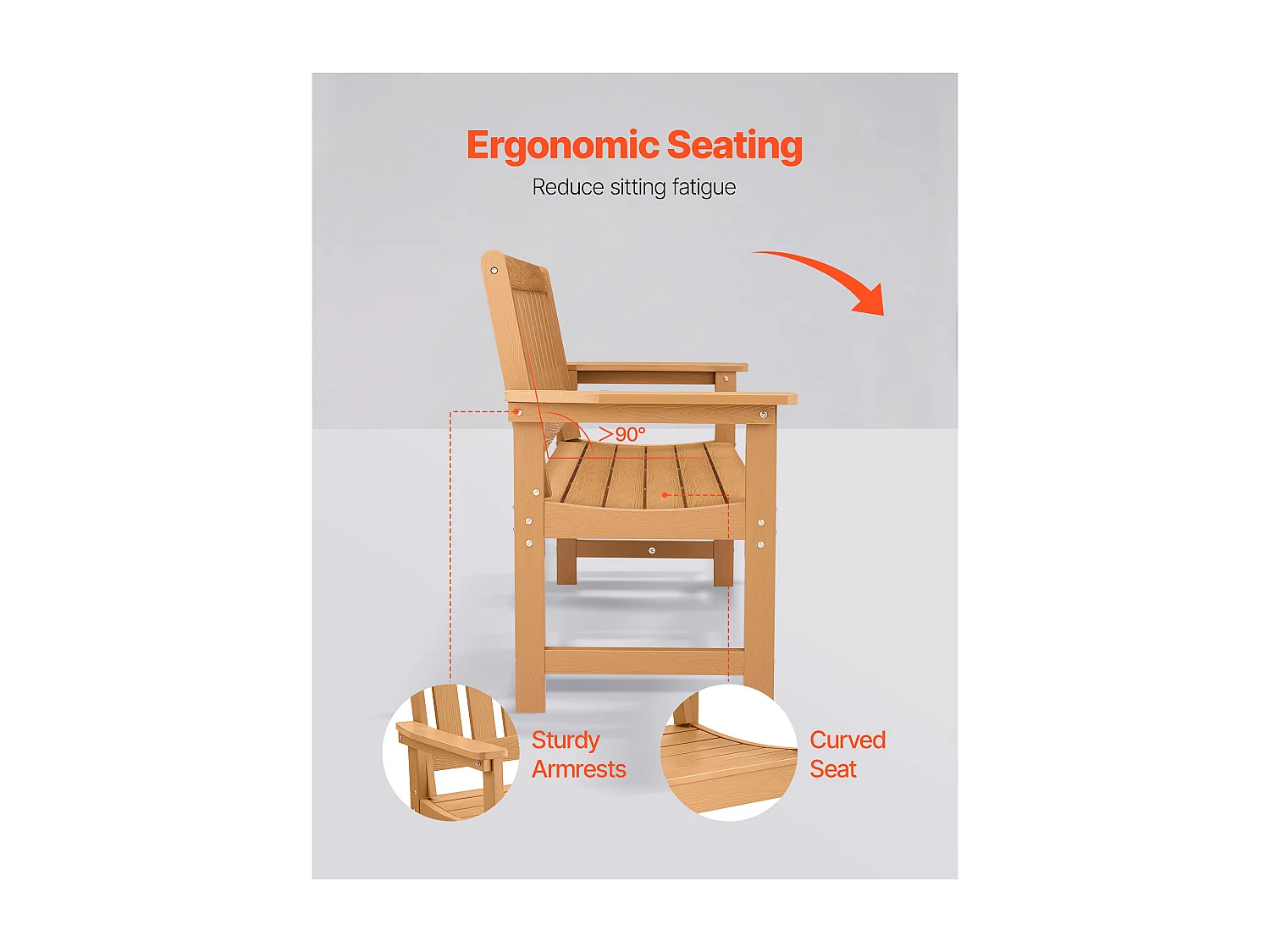 Banc de Jardin SucceBuy 128 cm, Banquette d'Extérieur en Plastique, Capacité de Charge 363 kg, Résistant aux Intempéries avec Dossier et Accoudoirs Larges