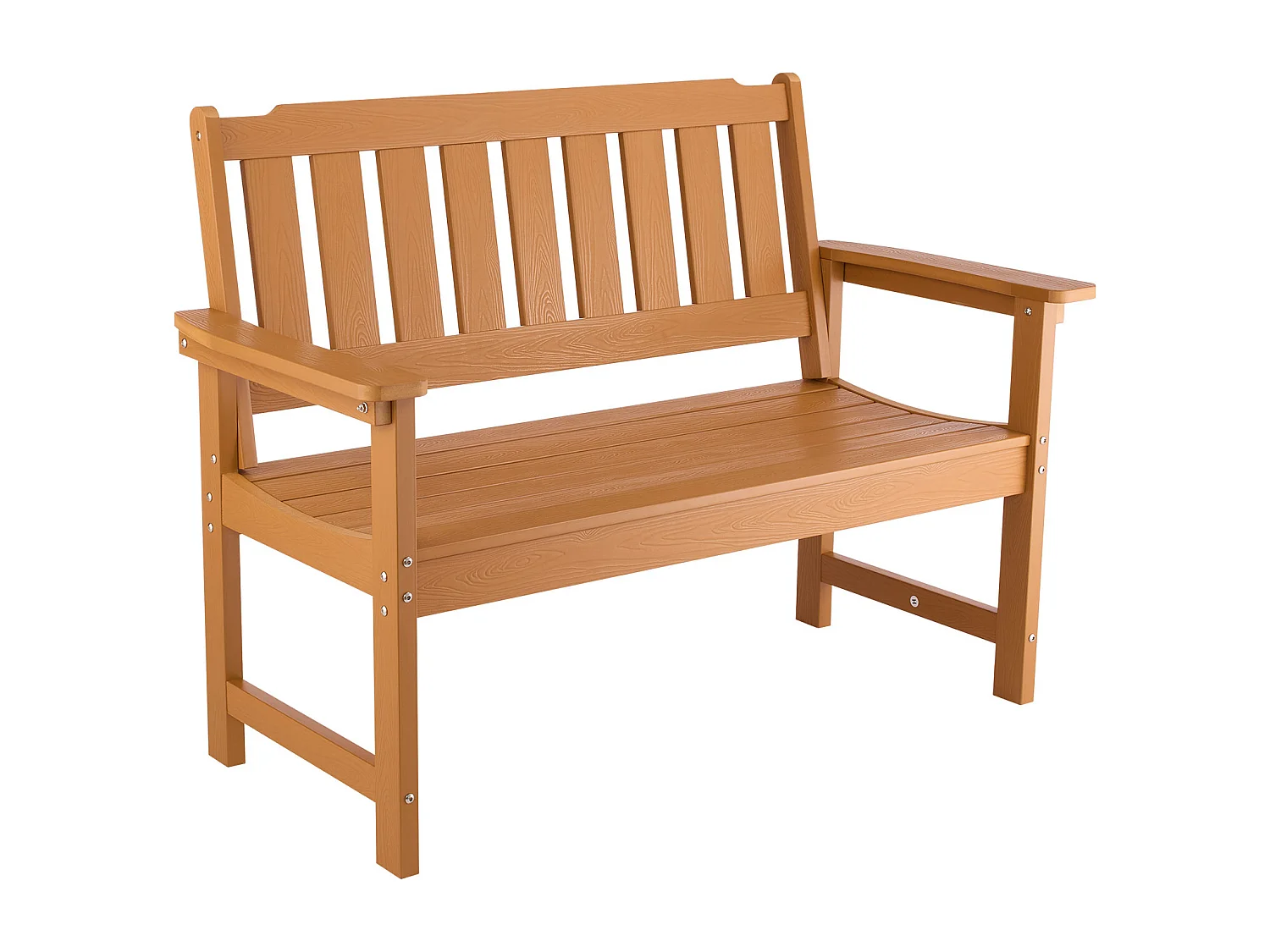 Banc de Jardin SucceBuy 128 cm, Banquette d'Extérieur en Plastique, Capacité de Charge 363 kg, Résistant aux Intempéries avec Dossier et Accoudoirs Larges