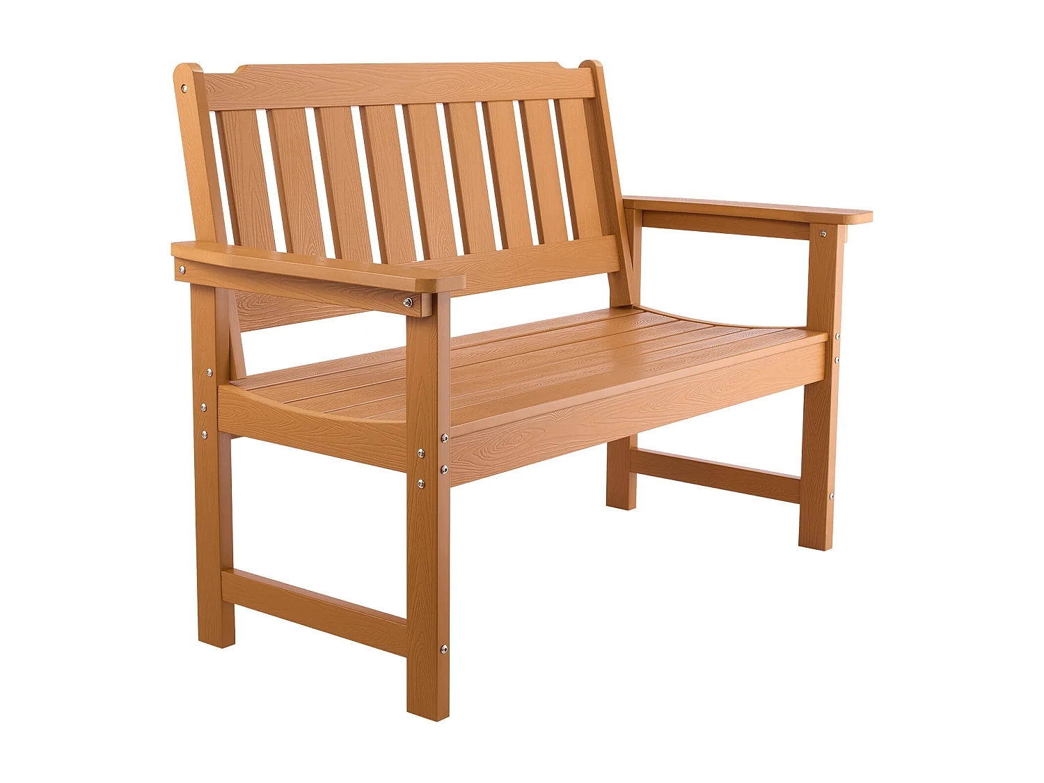 Banc de Jardin SucceBuy 128 cm, Banquette d'Extérieur en Plastique, Capacité de Charge 363 kg, Résistant aux Intempéries avec Dossier et Accoudoirs Larges