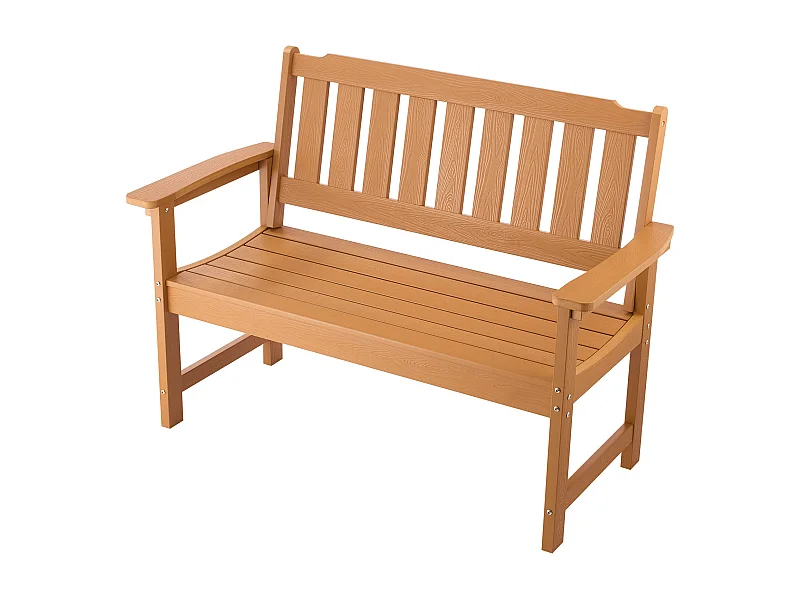 Banc de Jardin SucceBuy 128 cm, Banquette d'Extérieur en Plastique, Capacité de Charge 363 kg, Résistant aux Intempéries avec Dossier et Accoudoirs Larges