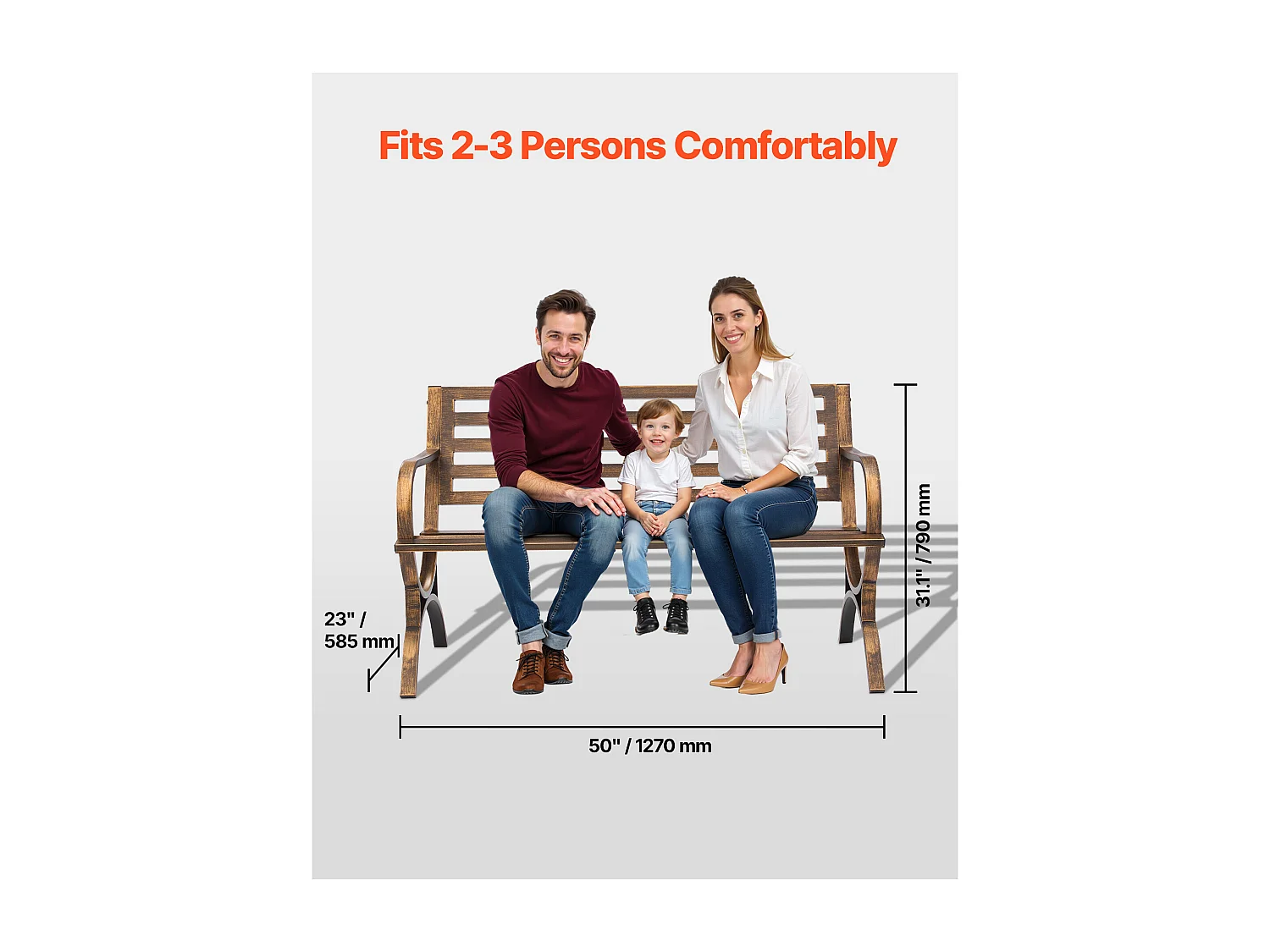 Banco de Jardín SucceBuy, 127 cm, Banco de Exterior de Acero al Carbono con Respaldo de Listones y Reposabrazos de Bordes Redondeados, Banco Exterior