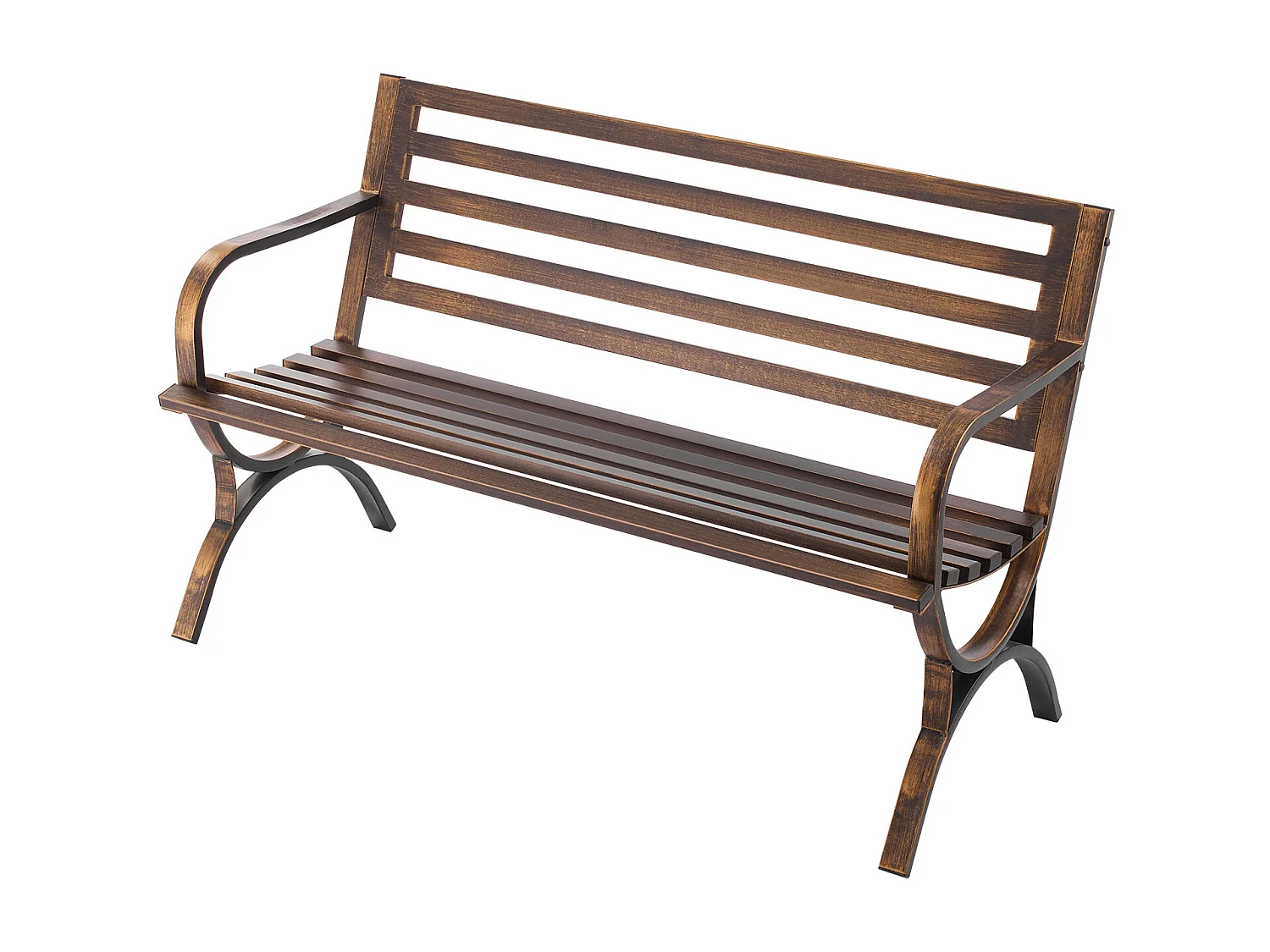 Banco de Jardín SucceBuy, 127 cm, Banco de Exterior de Acero al Carbono con Respaldo de Listones y Reposabrazos de Bordes Redondeados, Banco Exterior