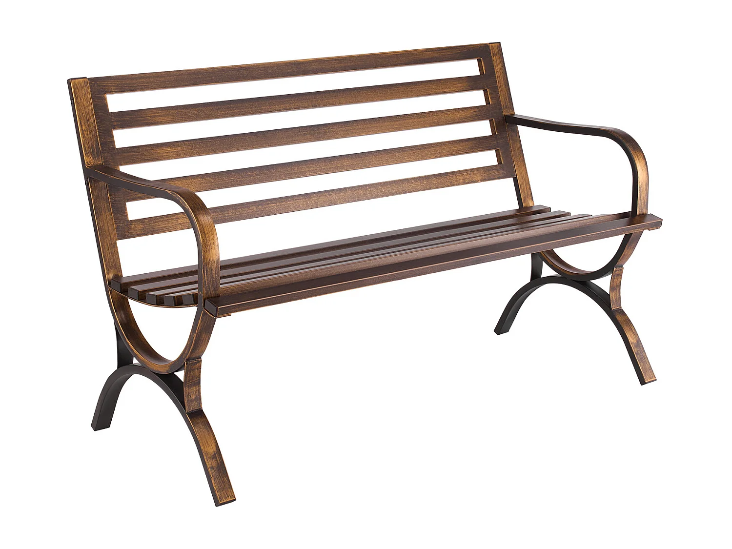 Banco de Jardín SucceBuy, 127 cm, Banco de Exterior de Acero al Carbono con Respaldo de Listones y Reposabrazos de Bordes Redondeados, Banco Exterior