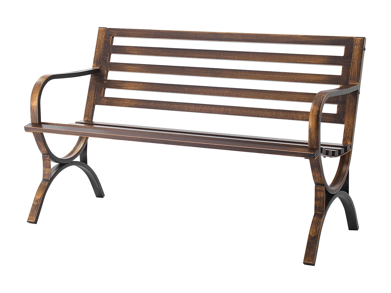 Banco de Jardín SucceBuy, 127 cm, Banco de Exterior de Acero al Carbono con Respaldo de Listones y Reposabrazos de Bordes Redondeados, Banco Exterior