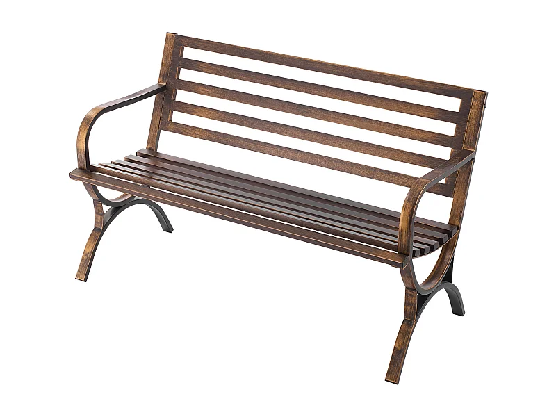 Banco de Jardín SucceBuy, 127 cm, Banco de Exterior de Acero al Carbono con Respaldo de Listones y Reposabrazos de Bordes Redondeados, Banco Exterior