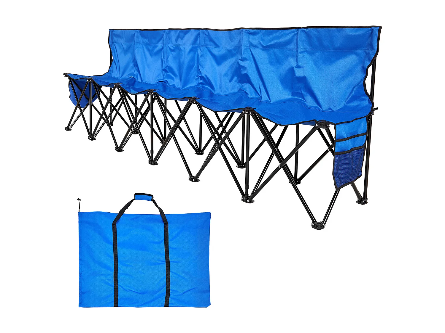 Klapbank SucceBuy, Draagbaar, 6 Zitplaatsen, Opvouwbare Campingbank met Opbergvakken en Draagtas, voor Buitenevenementen, Blauw
