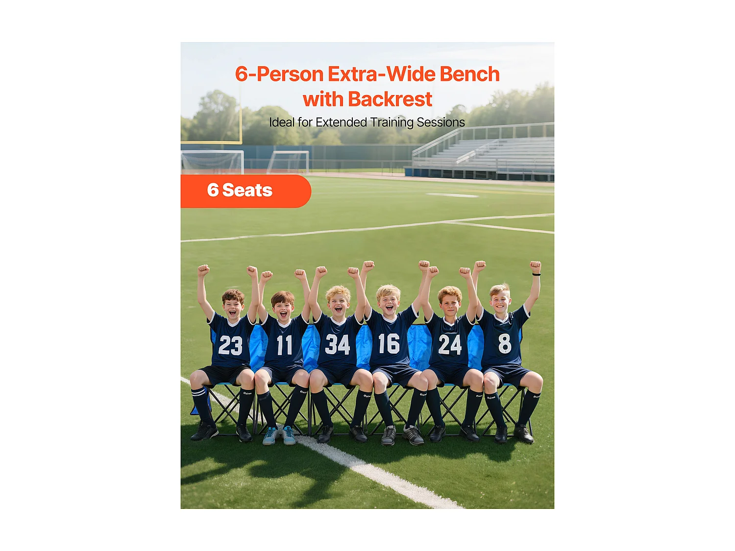 Klapbank SucceBuy, Draagbaar, 6 Zitplaatsen, Opvouwbare Campingbank met Opbergvakken en Draagtas, voor Buitenevenementen, Blauw