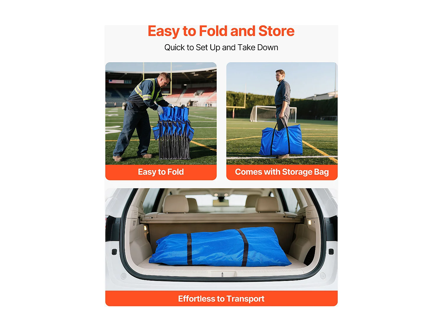 Klapbank SucceBuy, Draagbaar, 6 Zitplaatsen, Opvouwbare Campingbank met Opbergvakken en Draagtas, voor Buitenevenementen, Blauw