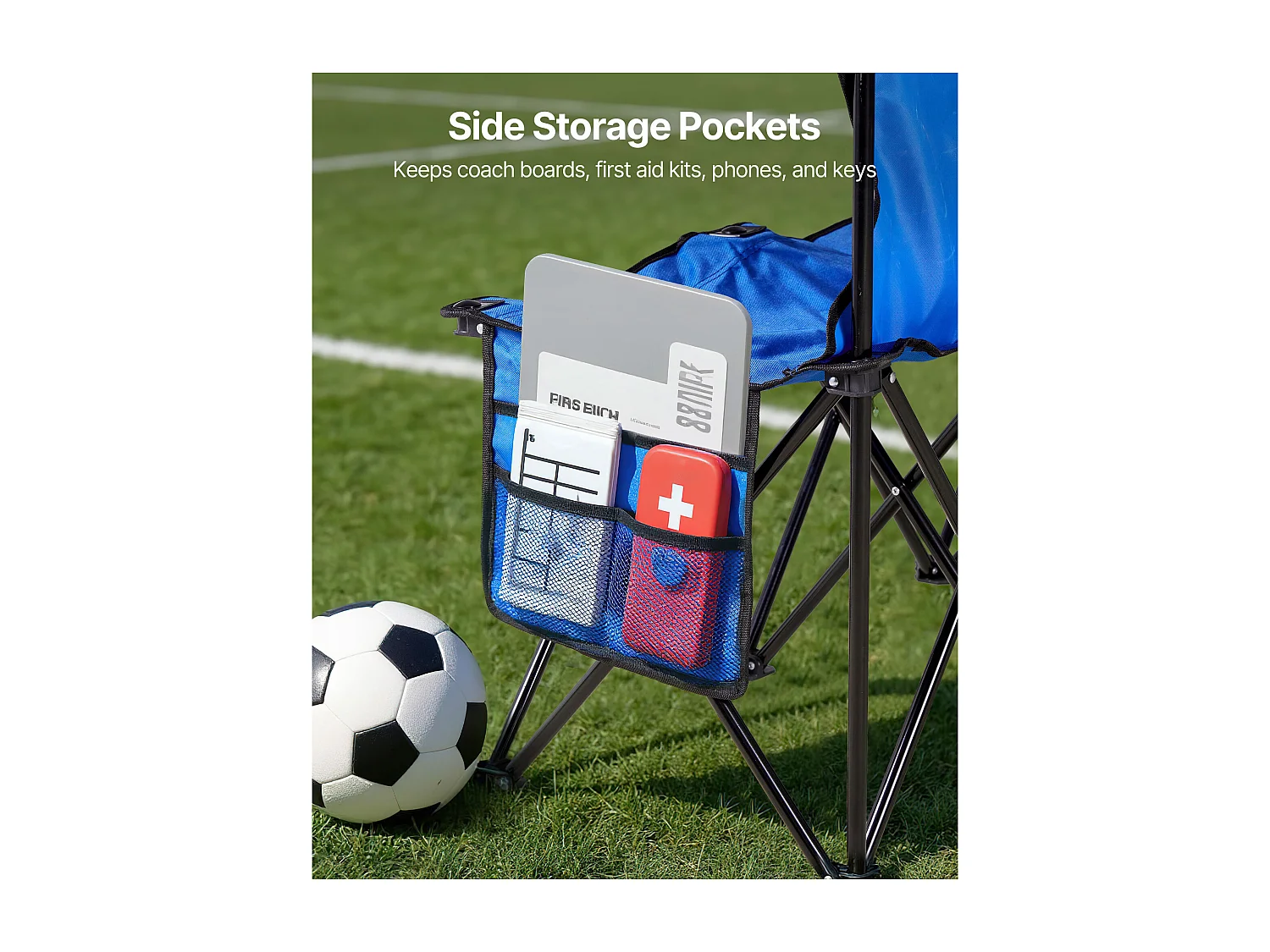 Klapbank SucceBuy, Draagbaar, 6 Zitplaatsen, Opvouwbare Campingbank met Opbergvakken en Draagtas, voor Buitenevenementen, Blauw