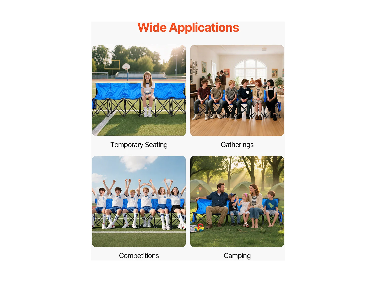 Klapbank SucceBuy, Draagbaar, 6 Zitplaatsen, Opvouwbare Campingbank met Opbergvakken en Draagtas, voor Buitenevenementen, Blauw