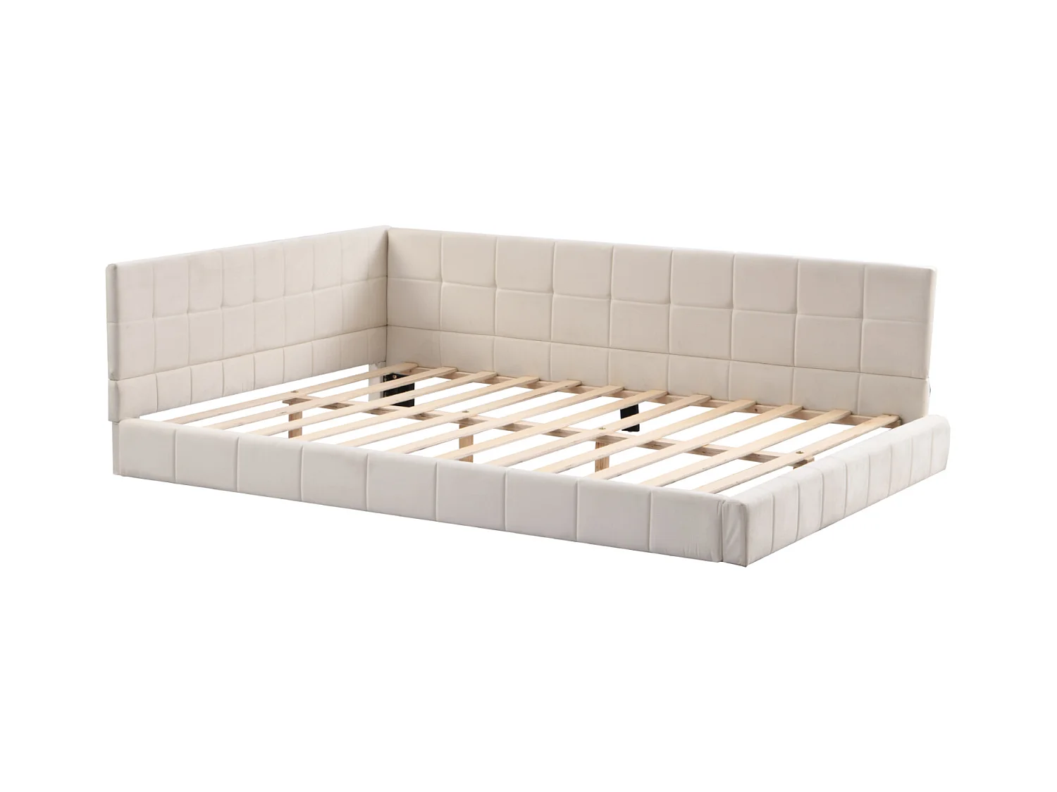 Gestoffeerde slaapbank 140x200 cm multifunctioneel in beige fluweel met lattenbodem