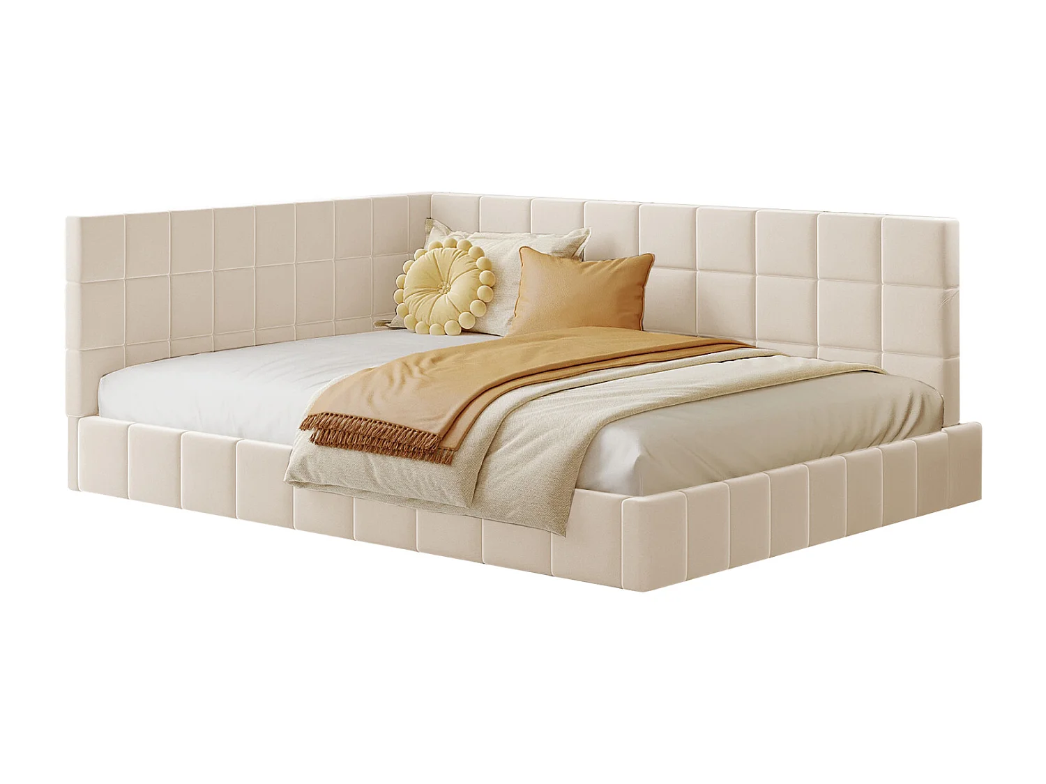 Canapé-lit rembourré 140x200 cm multifonction en velours beige avec sommier à lattes