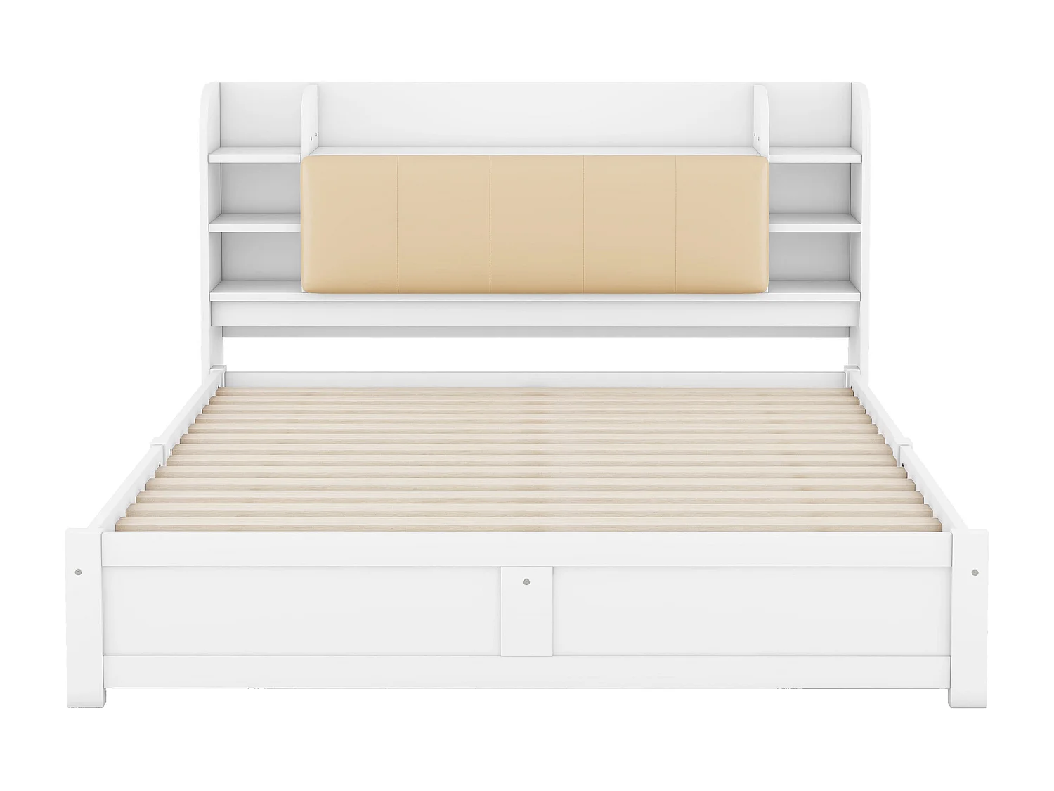 Lit plat 180x200 cm blanc, tête de lit partiellement relevable, 4 tiroirs et multiples rangements intégrés