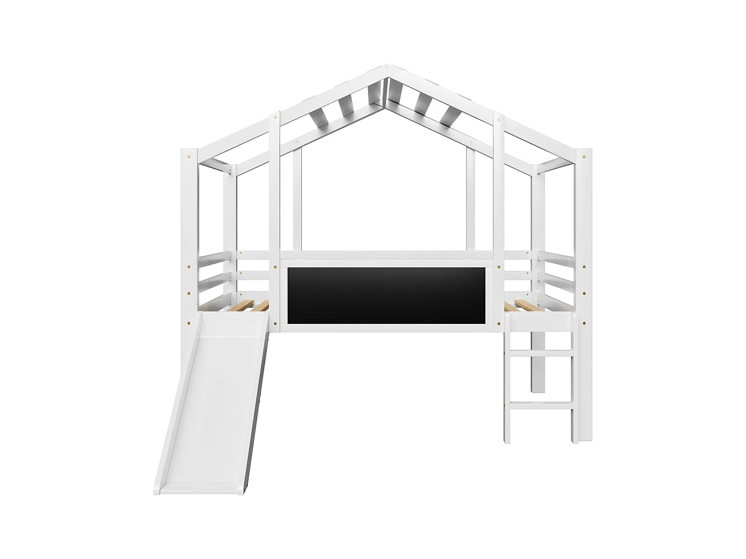 Cama alta infantil 90x200 cm madera maciza blanca, diseño de cabina con tobogán, escalera de seguridad, tablero de grafiti multifuncional