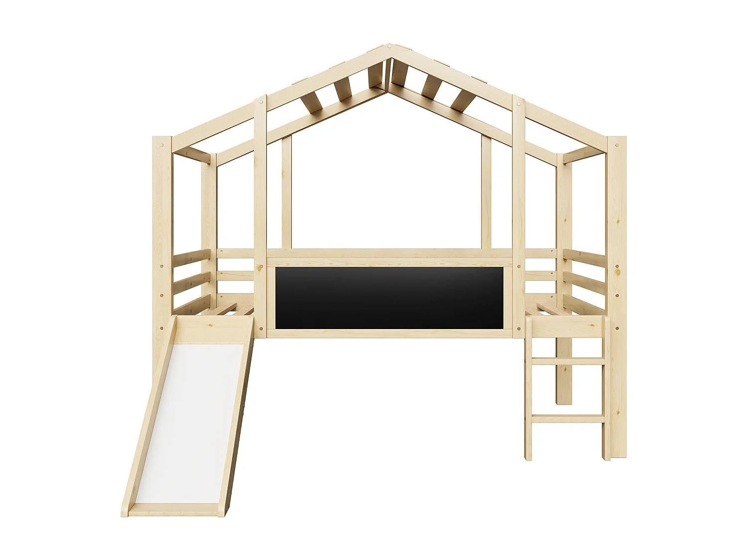 Lit mezzanine enfant 90x200 cm bois massif, design cabane avec toboggan, échelle sécurisée, tableau graffiti multifonction, finition bois naturel