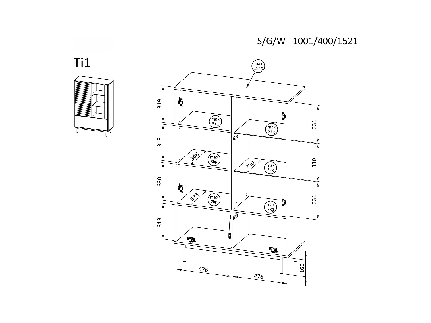 MINIO go for it, Vitrinekast LITA 1 met ledverlichting, geoliede eik/kasjmier