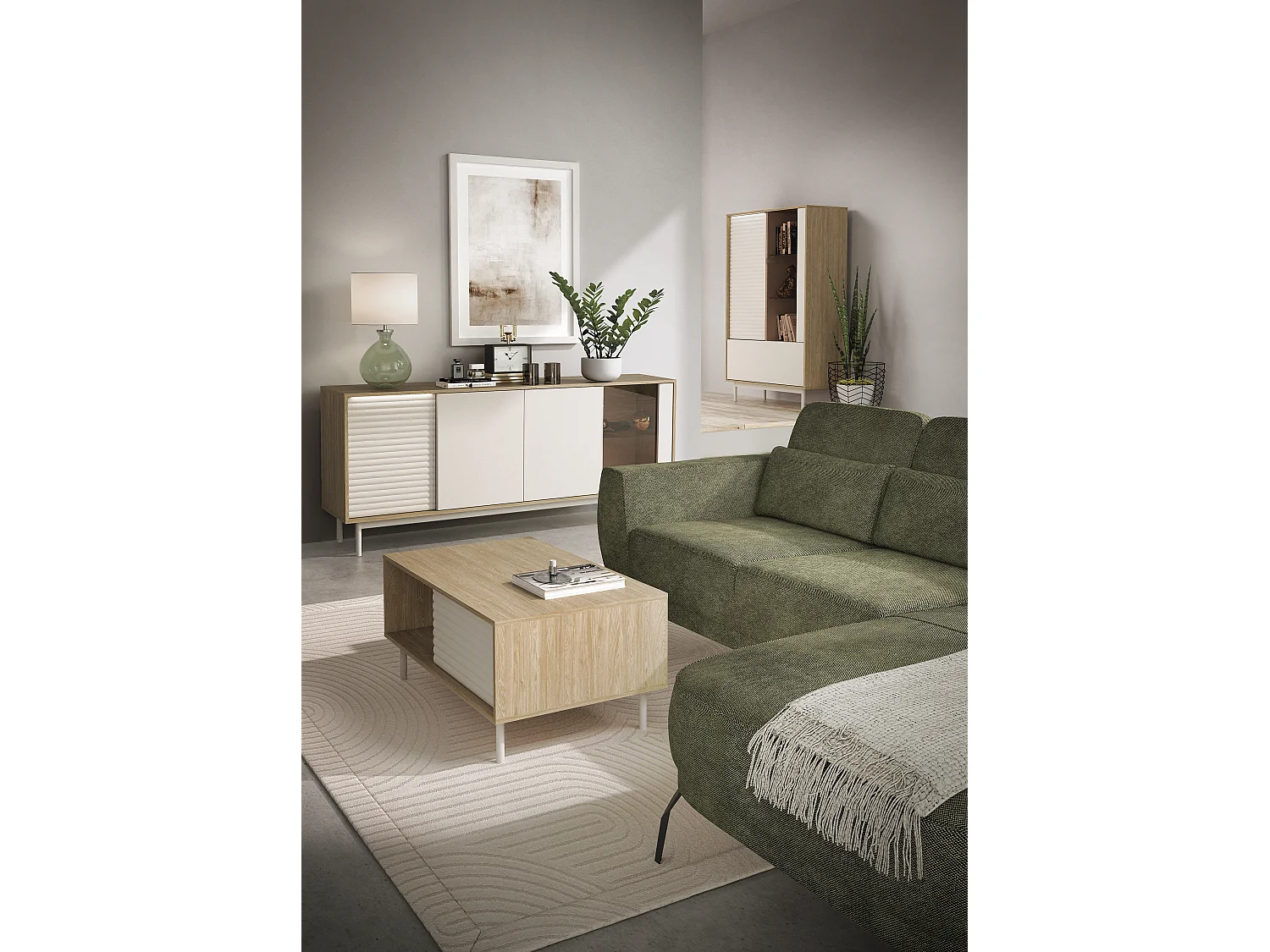 MINIO go for it, Vitrine LITA 1 avec éclairage LED, chêne huilé/cachemire