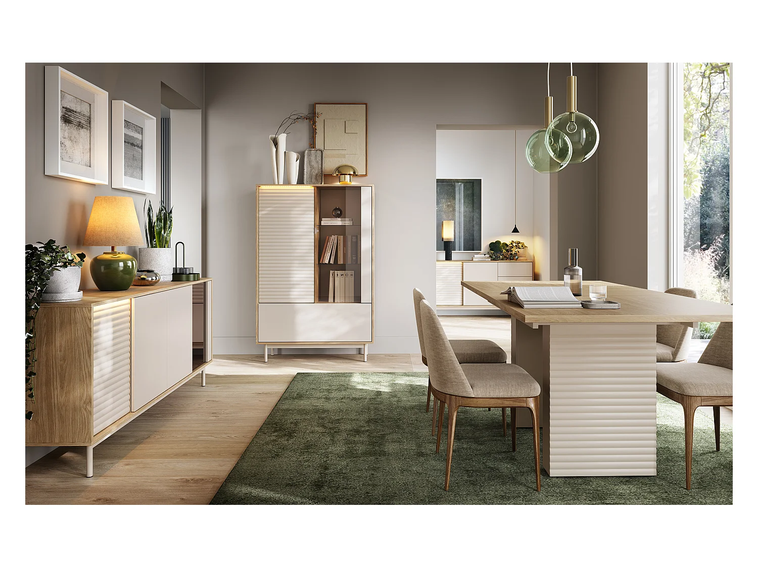 MINIO go for it, Commode LITA 2 avec vitrage, chêne huilé/cachemire