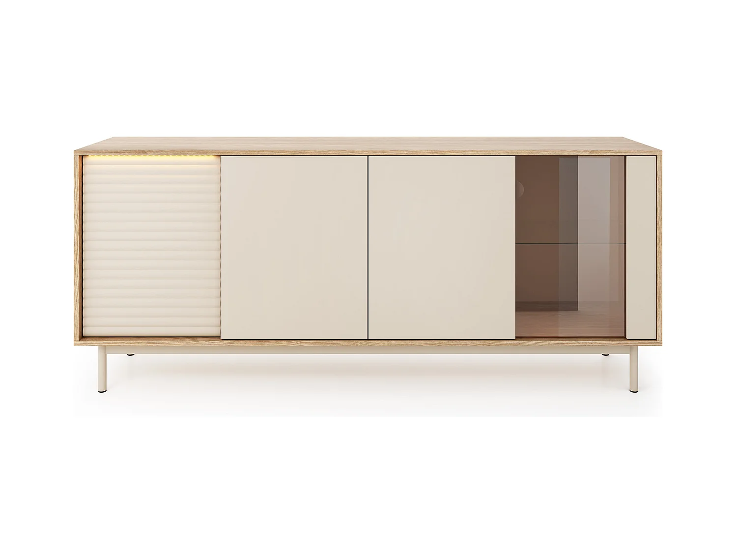 MINIO go for it, Ladekast LITA 2 met glas, geoliede eik/kasjmier