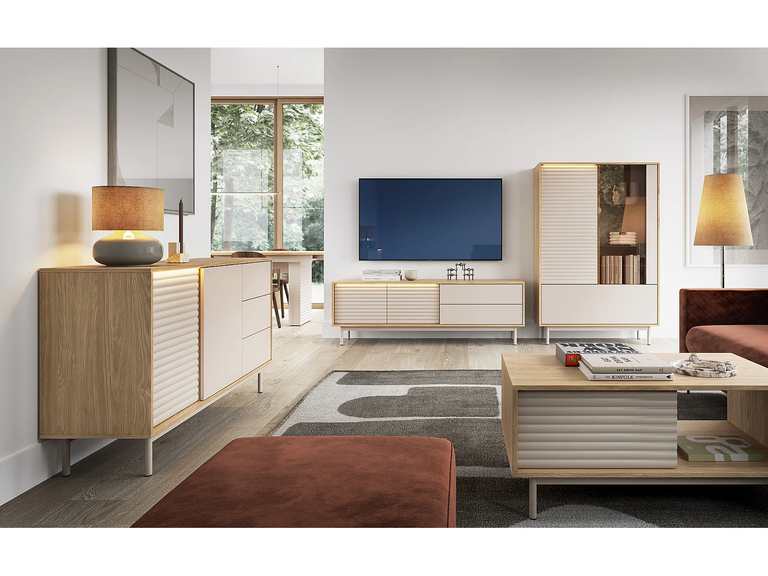 MINIO go for it, Commode LITA 2 avec vitrage, chêne huilé/cachemire