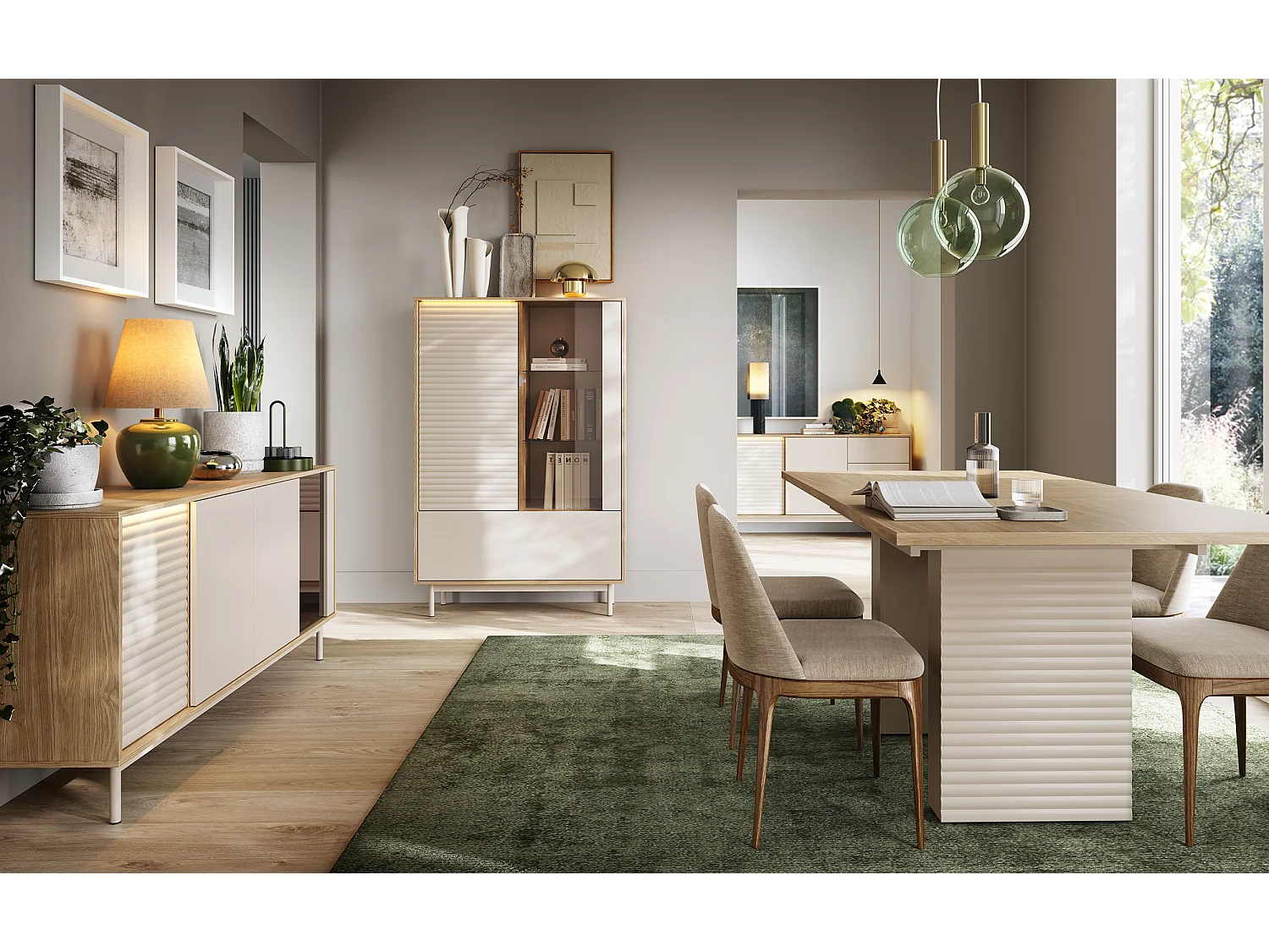 MINIO go for it, Commode LITA 2 avec vitrage, chêne huilé/cachemire